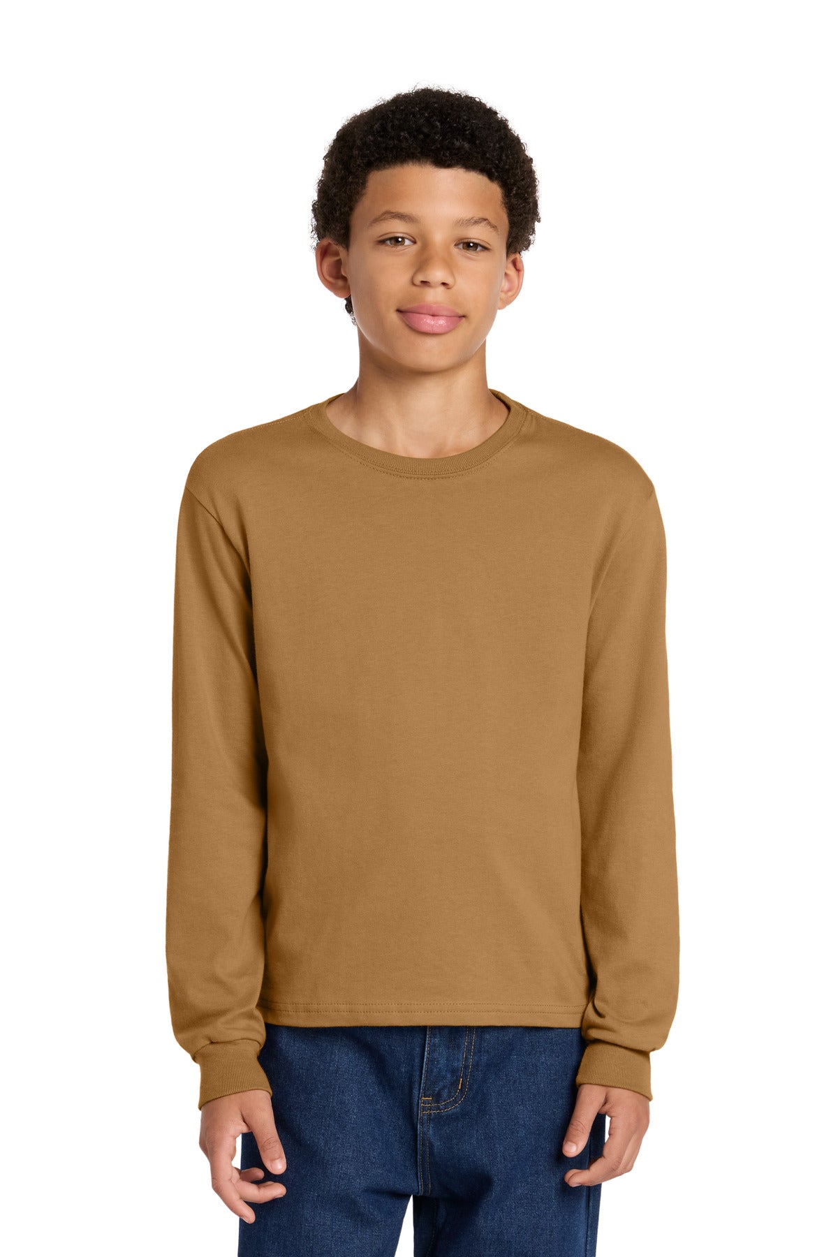 Custom logo BELLA+CANVAS® Youth 6-Ounce Heavyweight Long Sleeve Tee BC3511Y in Toast