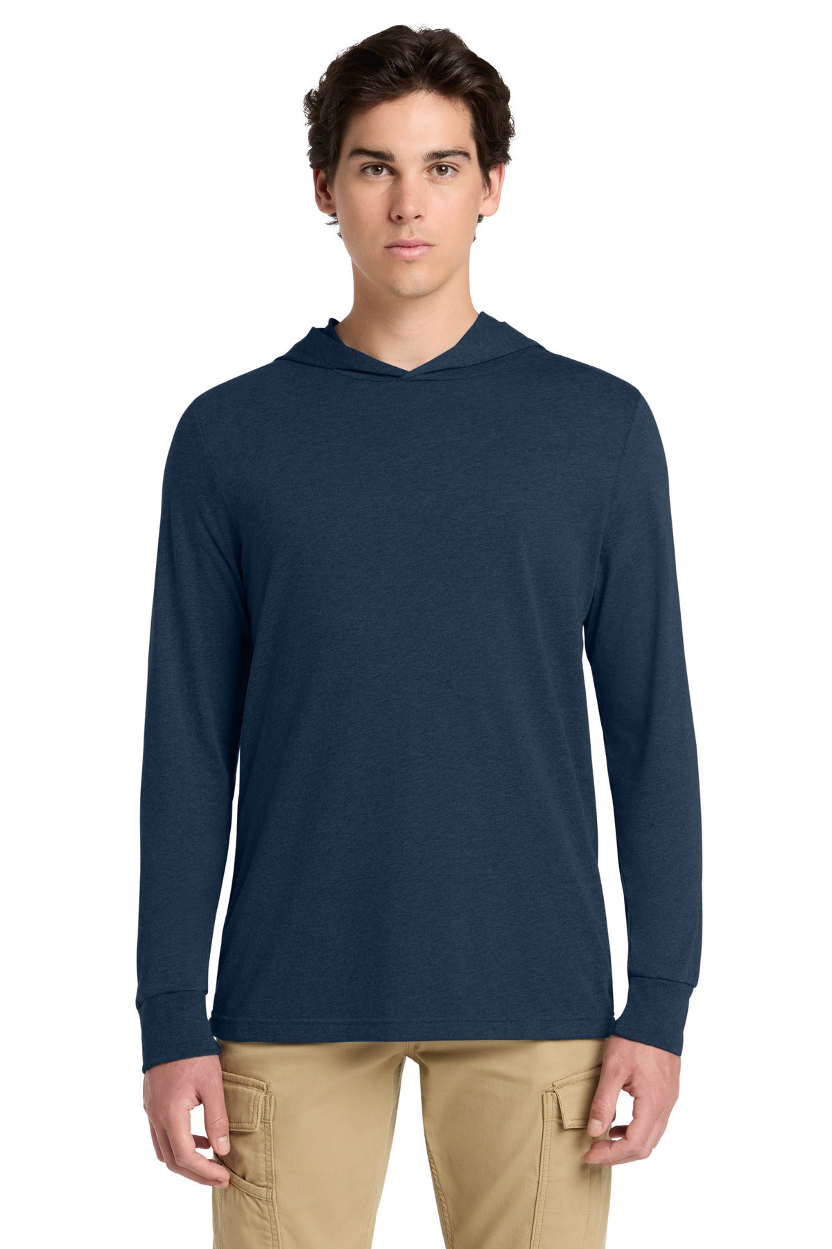 Custom logo BELLA+CANVAS ® Unisex Jersey Long Sleeve Hoodie. BC3512 in Heather Navy