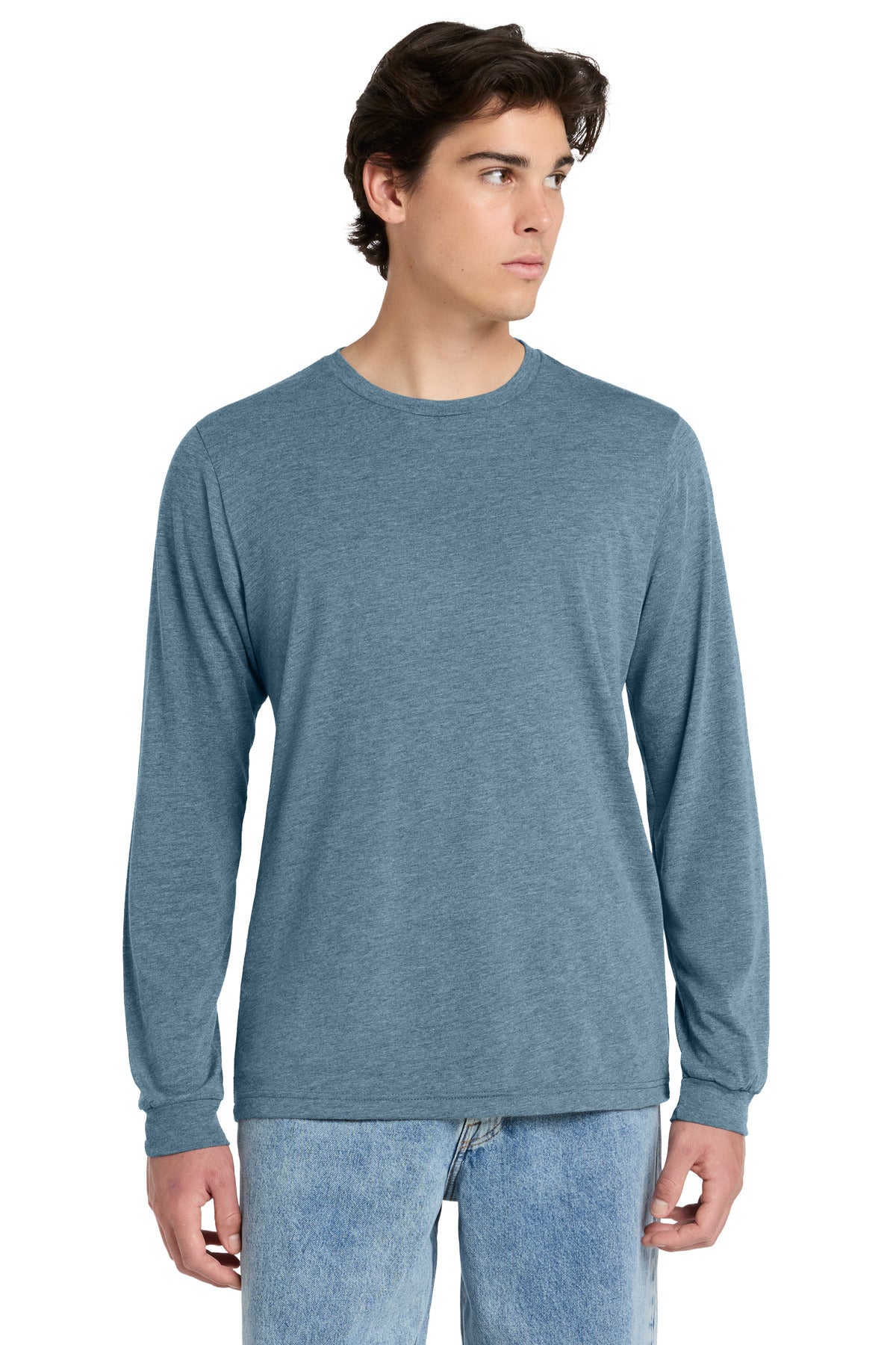 Custom logo BELLA+CANVAS® Unisex Triblend Long Sleeve Tee BC3513 in Denim Triblend