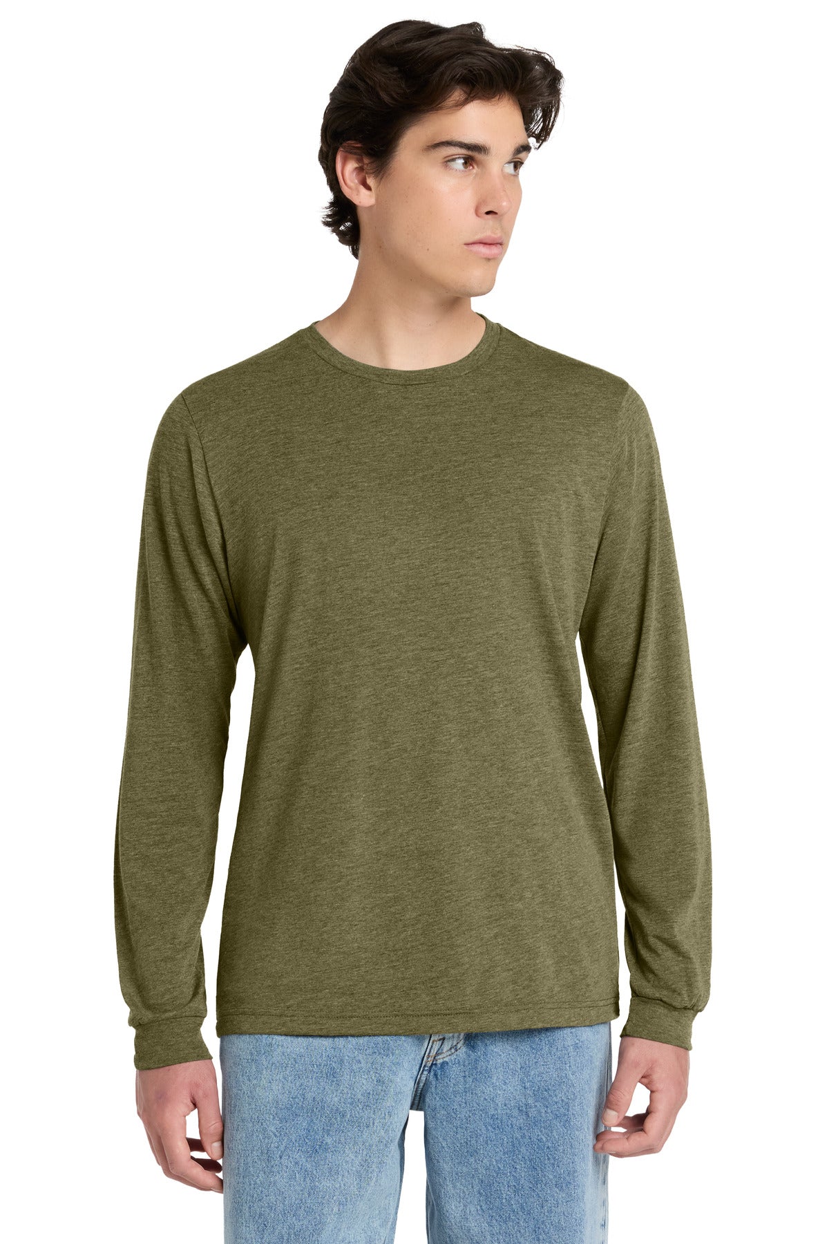 Custom logo BELLA+CANVAS® Unisex Triblend Long Sleeve Tee BC3513 in Olive Triblend