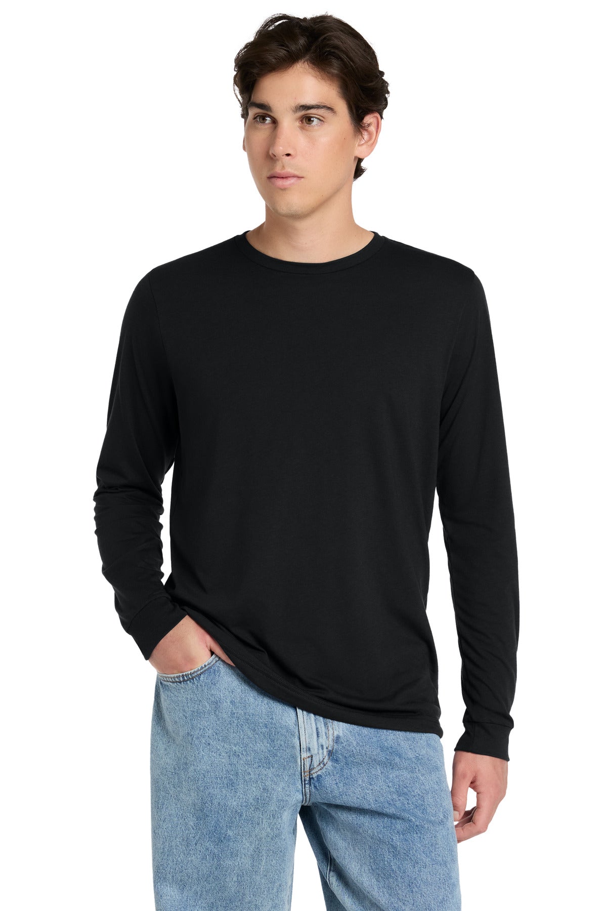Custom logo BELLA+CANVAS® Unisex Triblend Long Sleeve Tee BC3513 in Solid Black Triblend