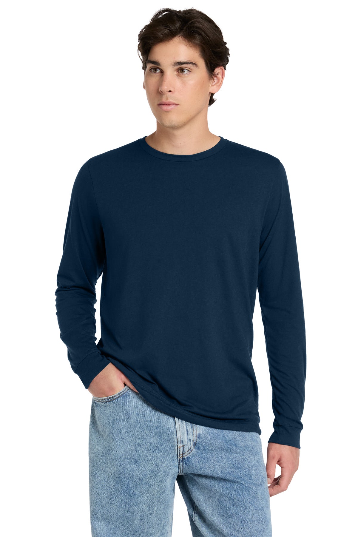 Custom logo BELLA+CANVAS® Unisex Triblend Long Sleeve Tee BC3513 in Solid Navy Triblend