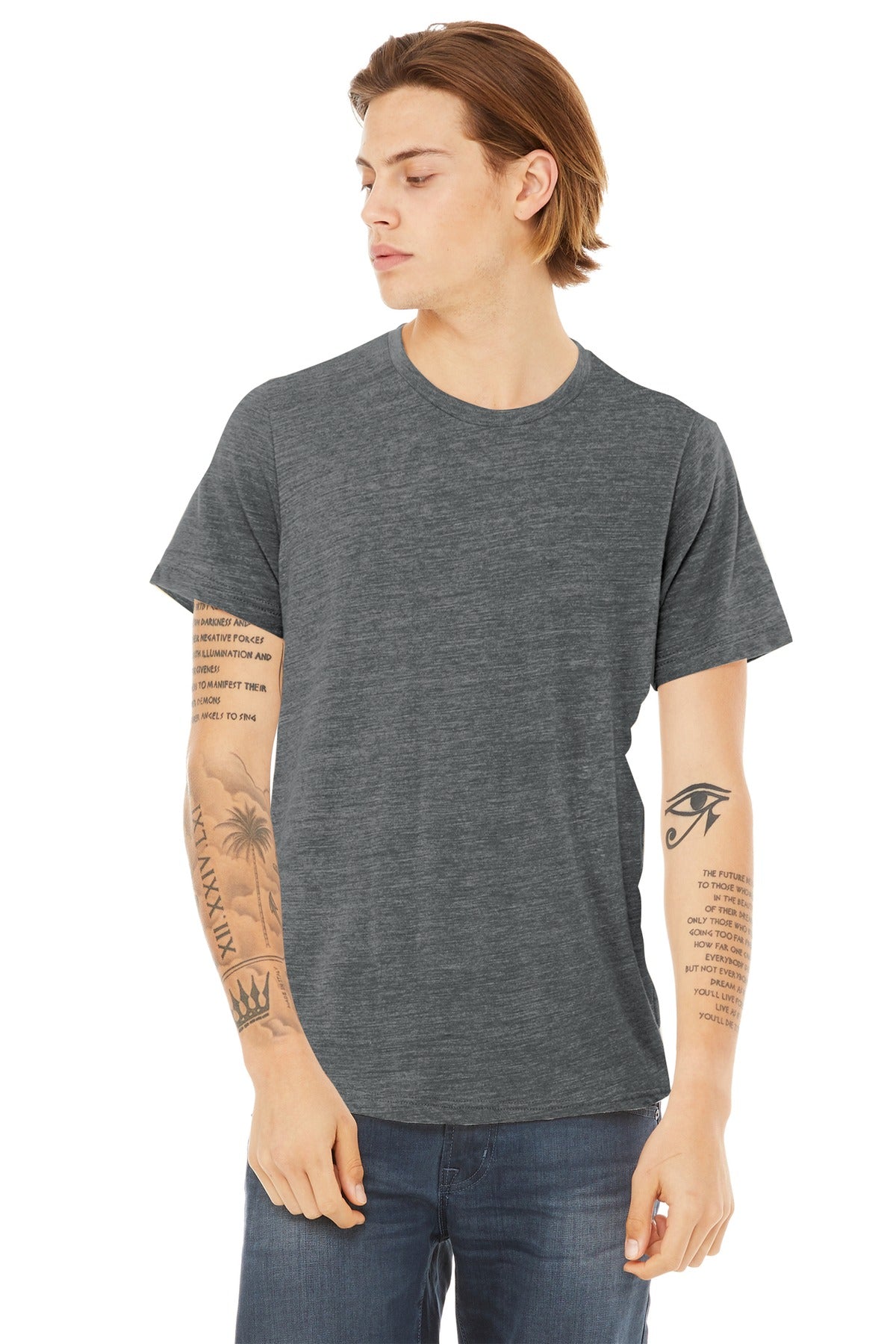 Custom logo BELLA+CANVAS ® Unisex Poly-Cotton Short Sleeve Tee. BC3650 in Asphalt Slub