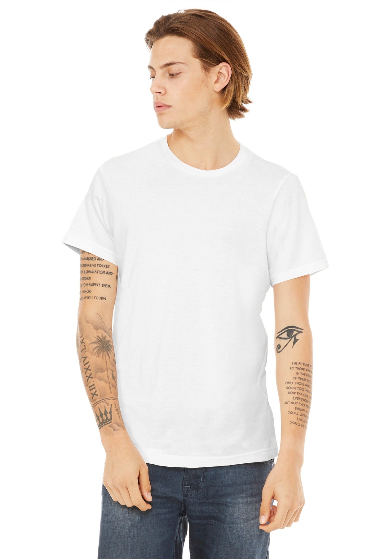 Custom logo BELLA+CANVAS ® Unisex Poly-Cotton Short Sleeve Tee. BC3650 in White