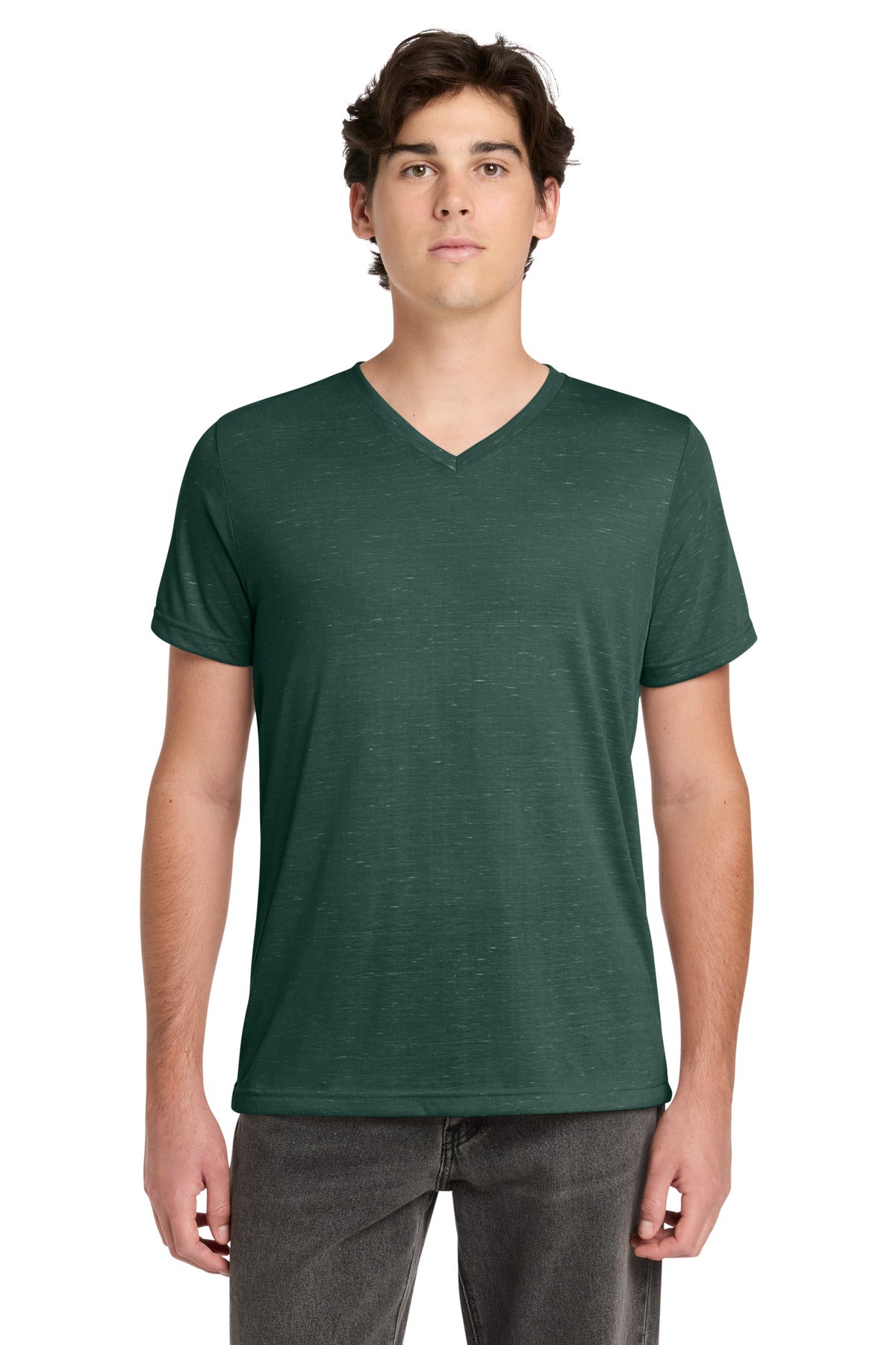 Custom logo BELLA+CANVAS® Unisex Textured Jersey V-Neck Tee BC3655 in Forest Marble