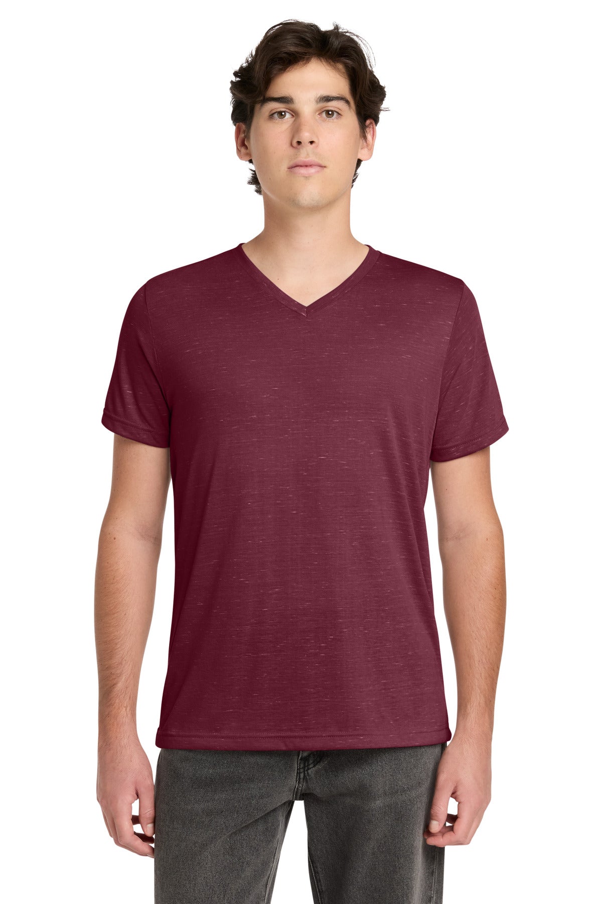 Custom logo BELLA+CANVAS® Unisex Textured Jersey V-Neck Tee BC3655 in Maroon Marble