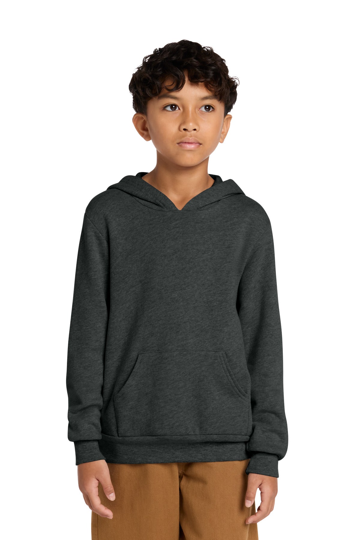 Custom logo BELLA+CANVAS ® Youth Sponge Fleece Pullover Hoodie BC3719Y in Dark Grey Heather
