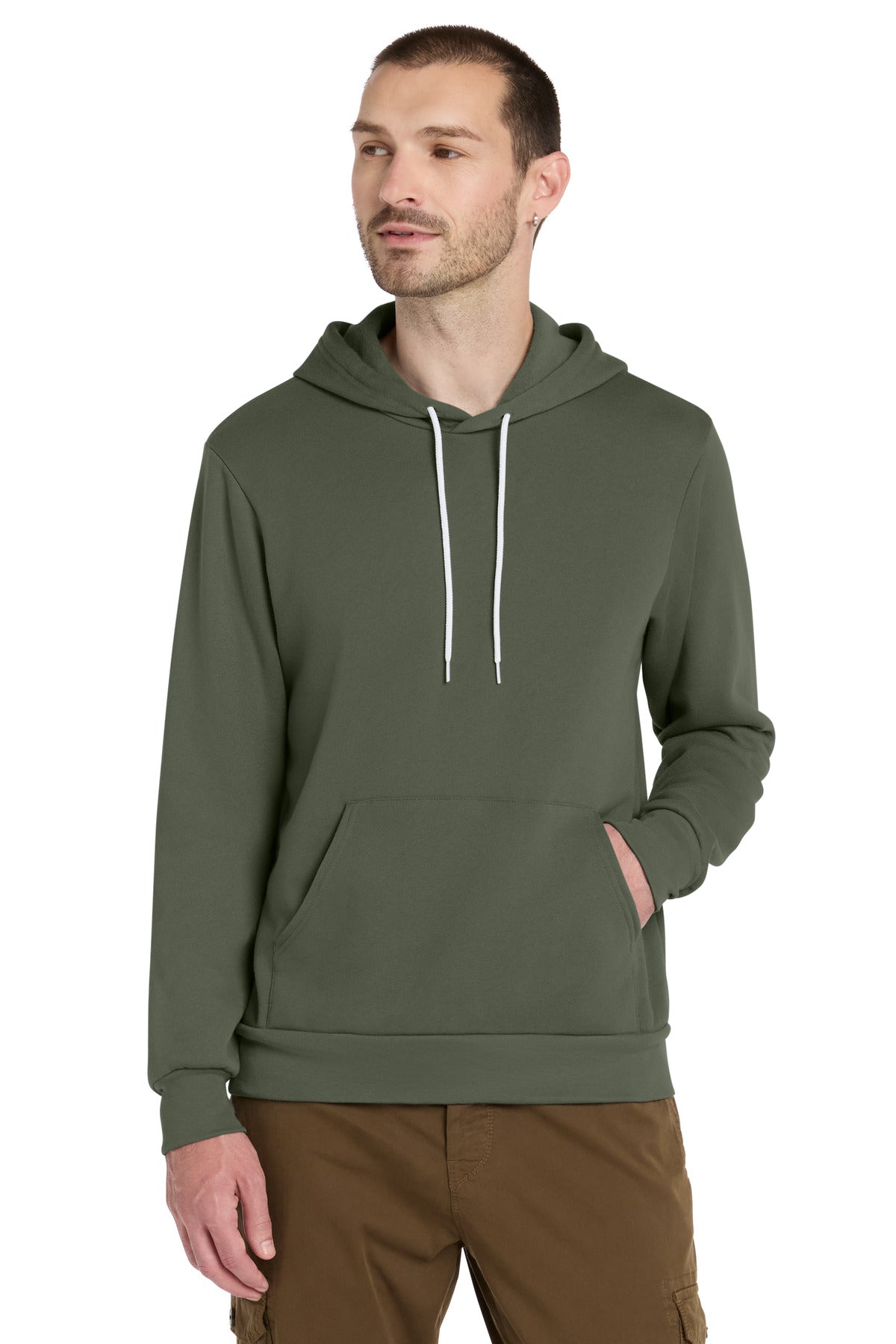 Custom logo BELLA+CANVAS ® Unisex Sponge Fleece Pullover Hoodie. BC3719 in Military Green