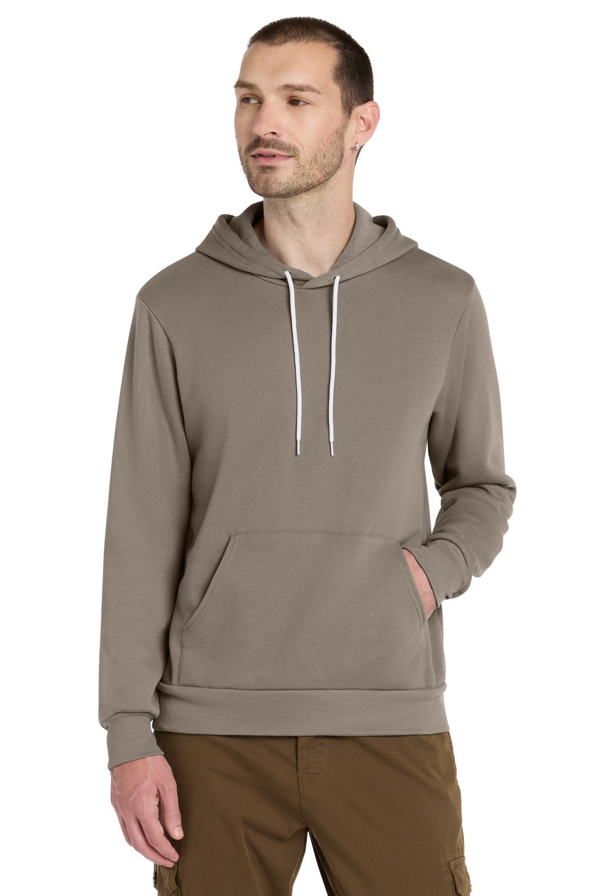 Custom logo BELLA+CANVAS ® Unisex Sponge Fleece Pullover Hoodie. BC3719 in Tan