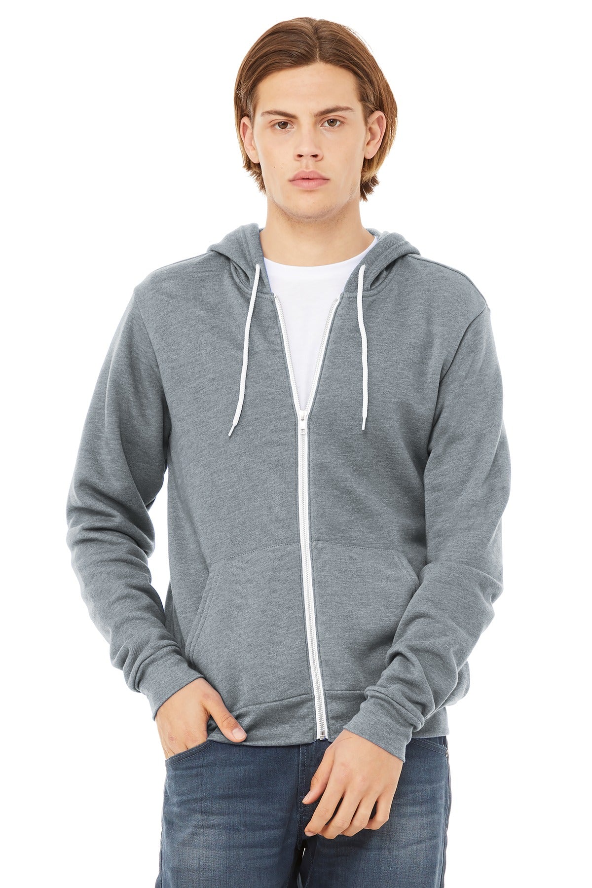 Custom logo BELLA+CANVAS ® Unisex Sponge Fleece Full-Zip Hoodie. BC3739 in Athletic Heather
