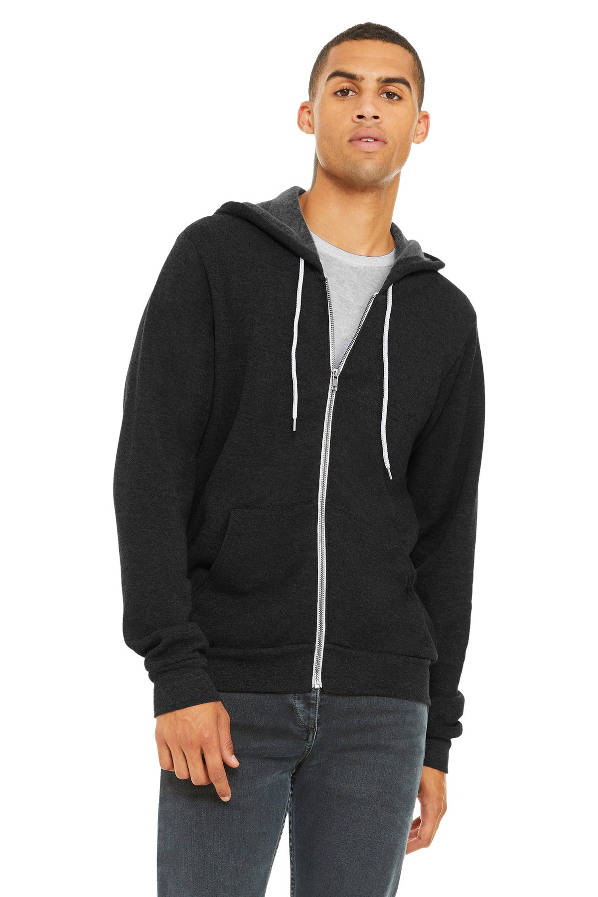Custom logo BELLA+CANVAS ® Unisex Sponge Fleece Full-Zip Hoodie. BC3739 in Black Heather