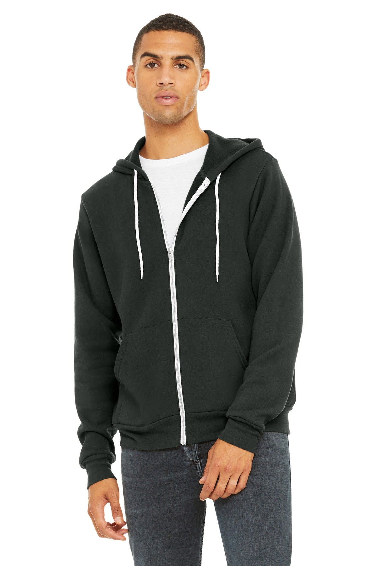 Custom logo BELLA+CANVAS ® Unisex Sponge Fleece Full-Zip Hoodie. BC3739 in Dark Grey