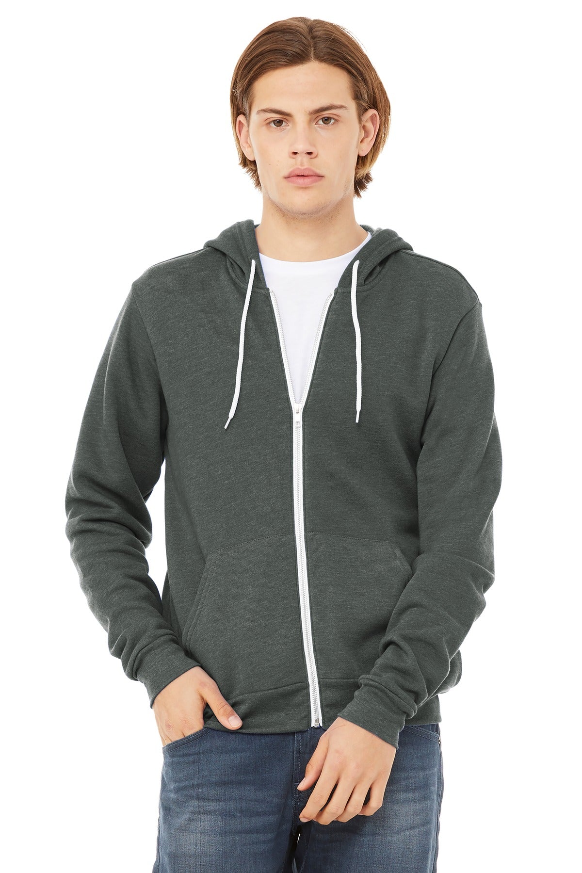 Custom logo BELLA+CANVAS ® Unisex Sponge Fleece Full-Zip Hoodie. BC3739 in Deep Heather