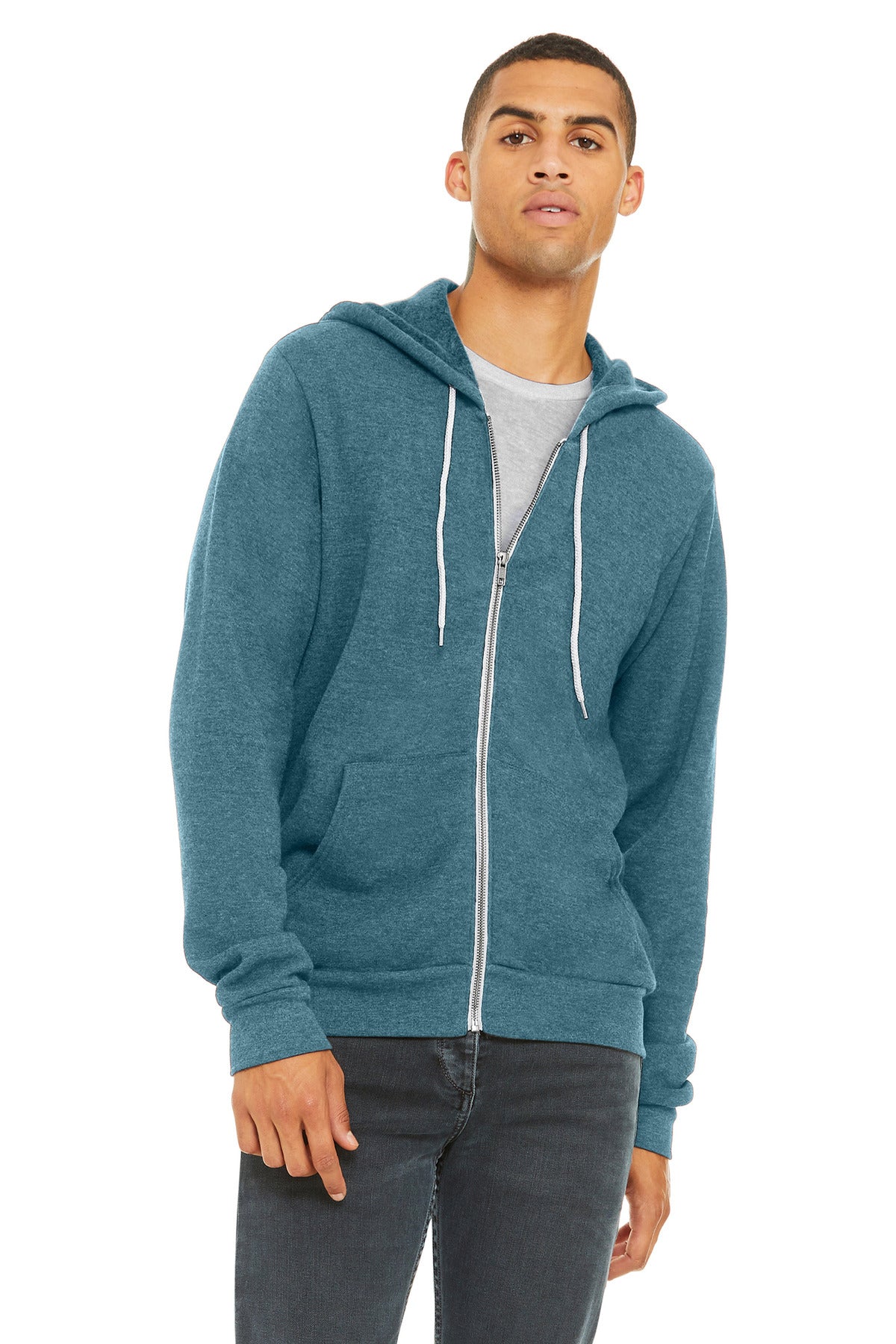 Custom logo BELLA+CANVAS ® Unisex Sponge Fleece Full-Zip Hoodie. BC3739 in Heather Deep Teal