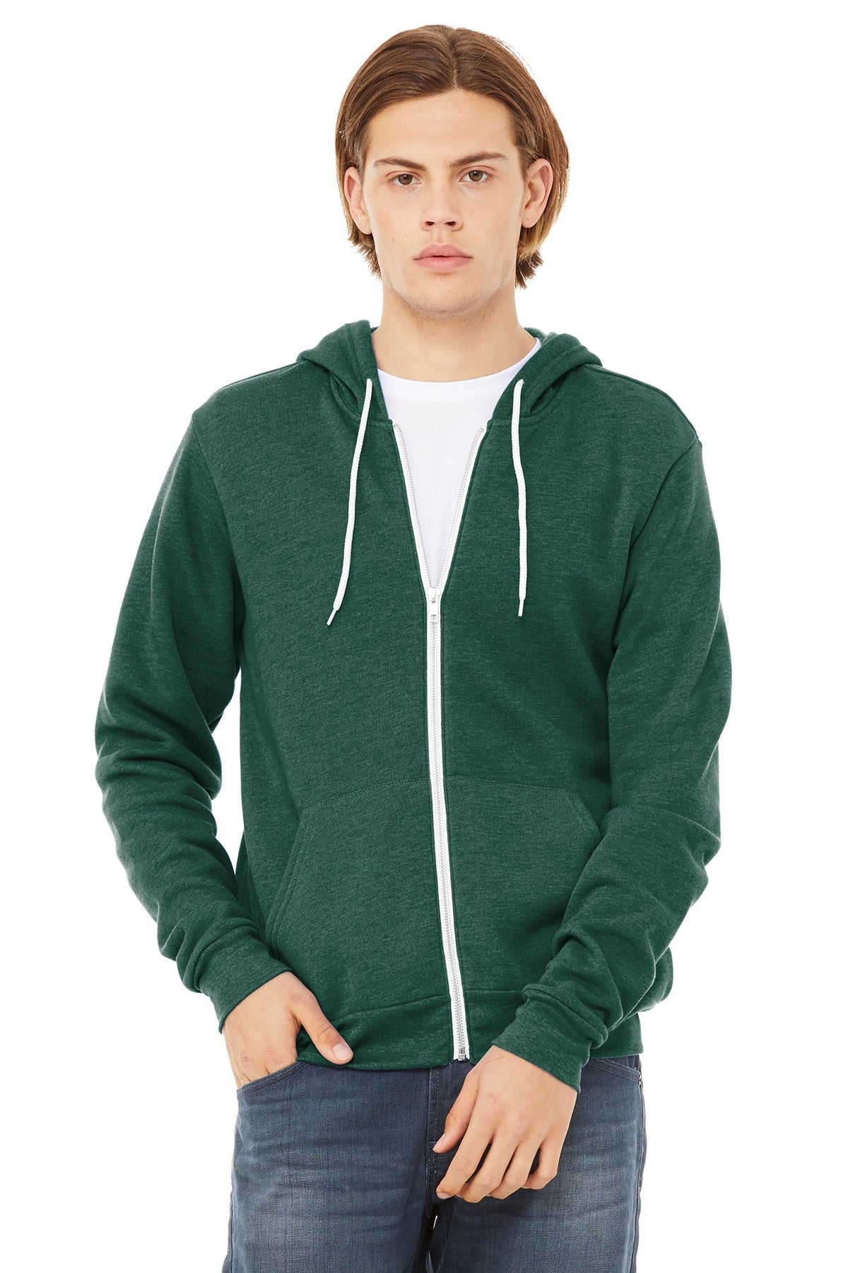 Custom logo BELLA+CANVAS ® Unisex Sponge Fleece Full-Zip Hoodie. BC3739 in Heather Forest