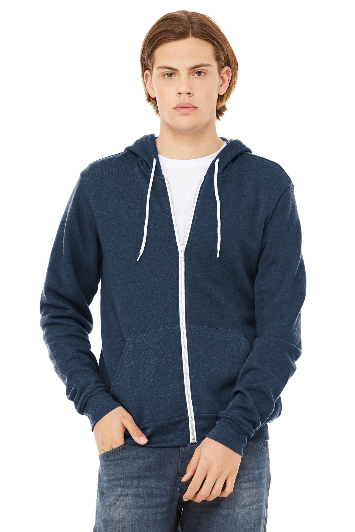 Custom logo BELLA+CANVAS ® Unisex Sponge Fleece Full-Zip Hoodie. BC3739 in Heather Navy