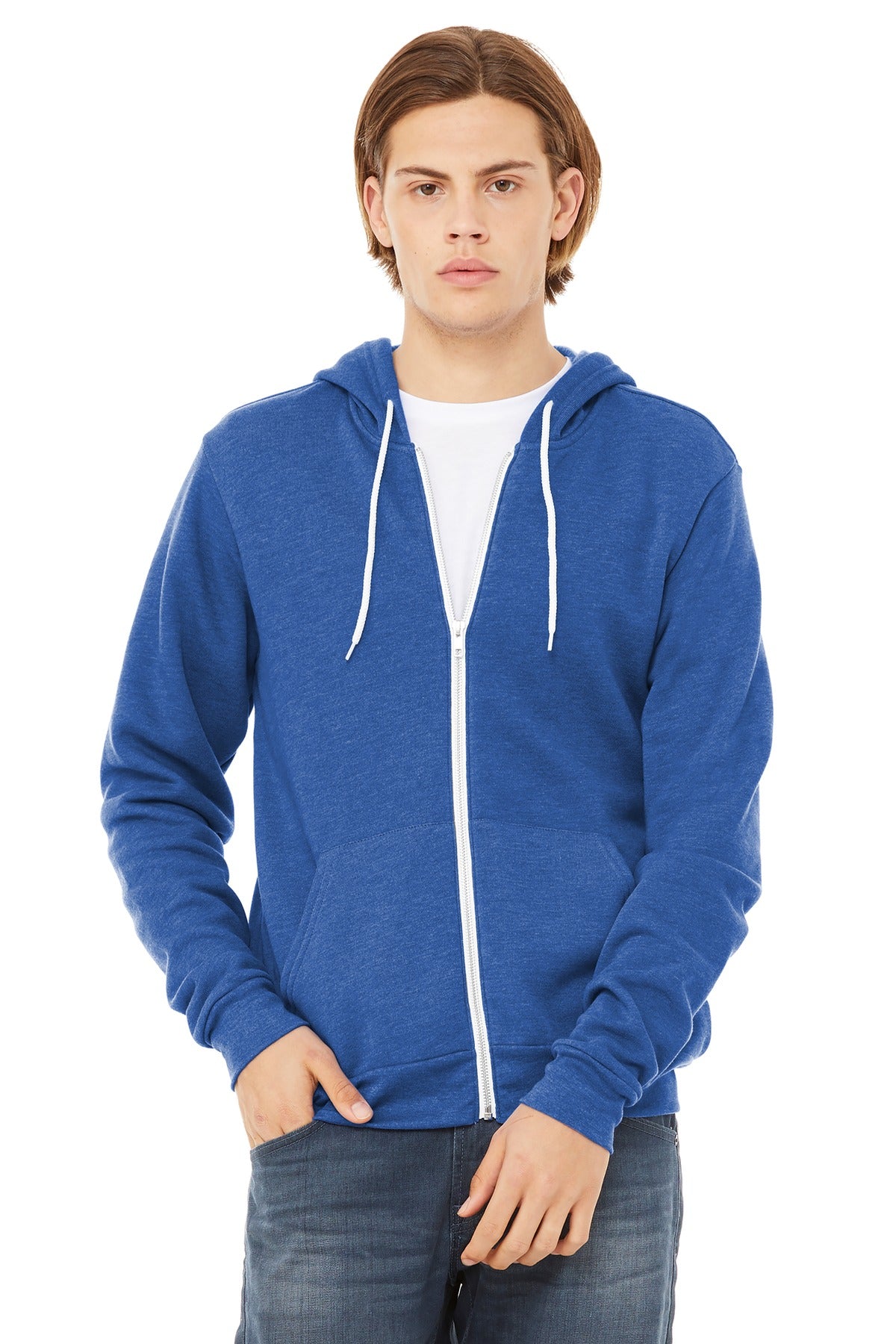 Custom logo BELLA+CANVAS ® Unisex Sponge Fleece Full-Zip Hoodie. BC3739 in Heather True Royal