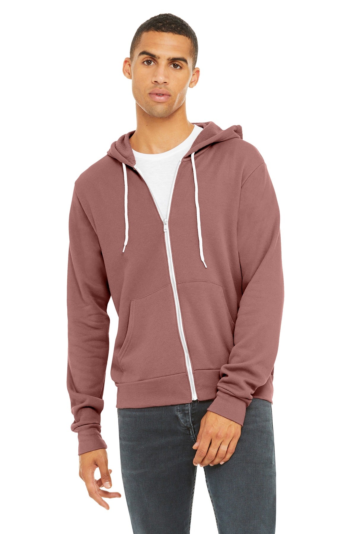 Custom logo BELLA+CANVAS ® Unisex Sponge Fleece Full-Zip Hoodie. BC3739 in Mauve