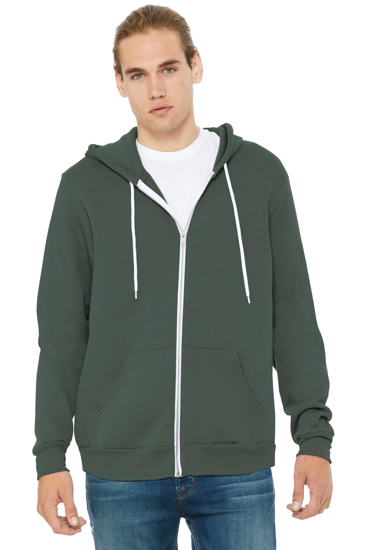 Custom logo BELLA+CANVAS ® Unisex Sponge Fleece Full-Zip Hoodie. BC3739 in Military Green
