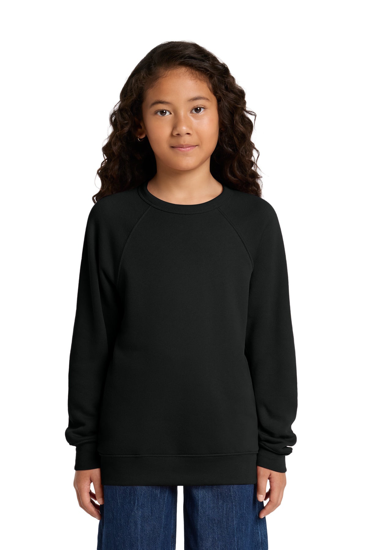 Custom logo BELLA+CANVAS® Youth Sponge Fleece Raglan Sweatshirt BC3901Y in Black