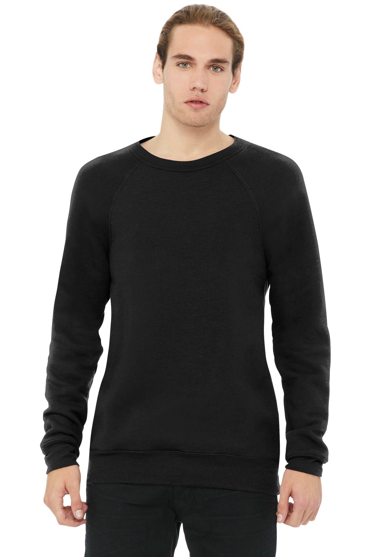 Custom logo BELLA+CANVAS ® Unisex Sponge Fleece Raglan Sweatshirt. BC3901 in Black