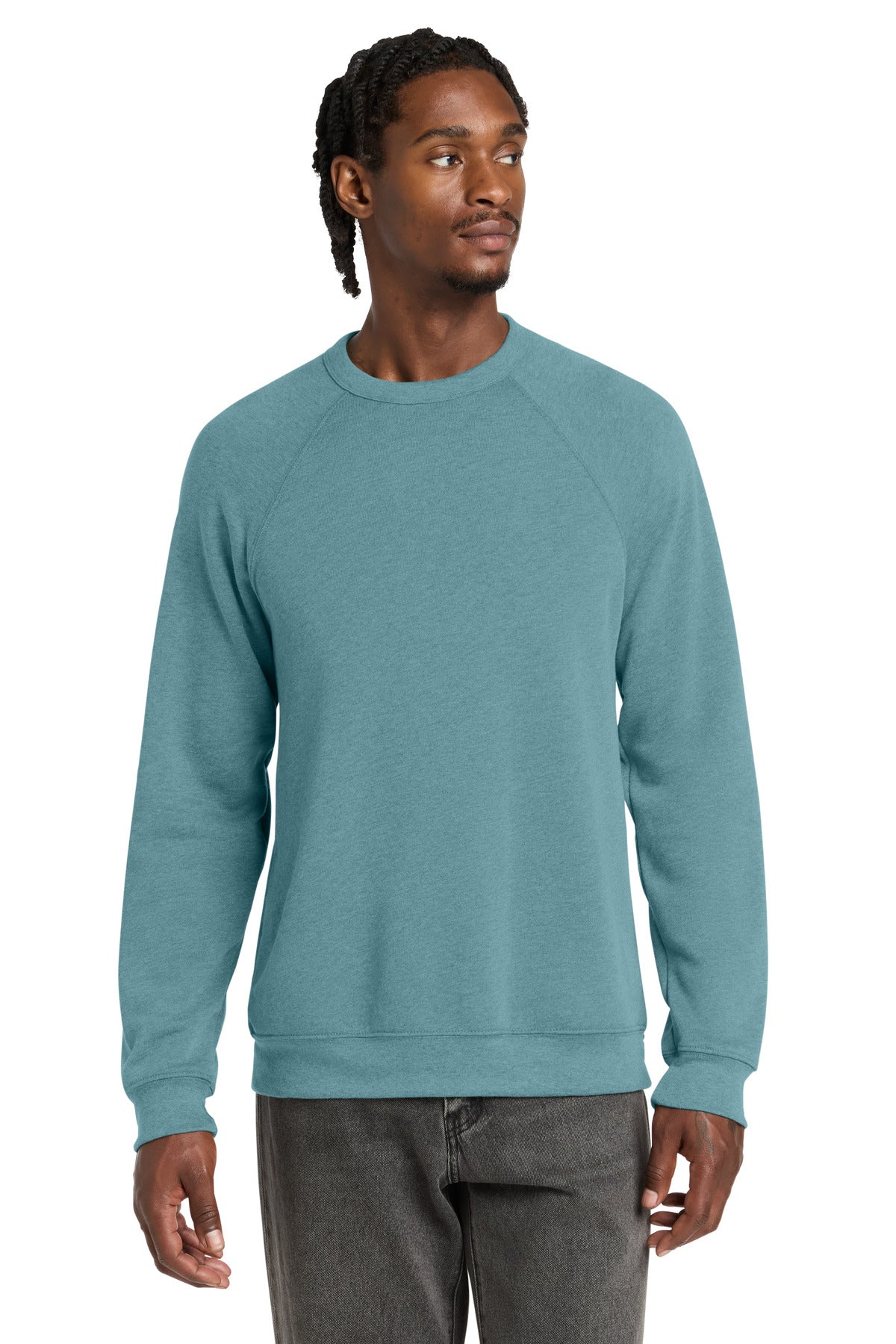 Custom logo BELLA+CANVAS ® Unisex Sponge Fleece Raglan Sweatshirt. BC3901 in Heather Blue Lagoon