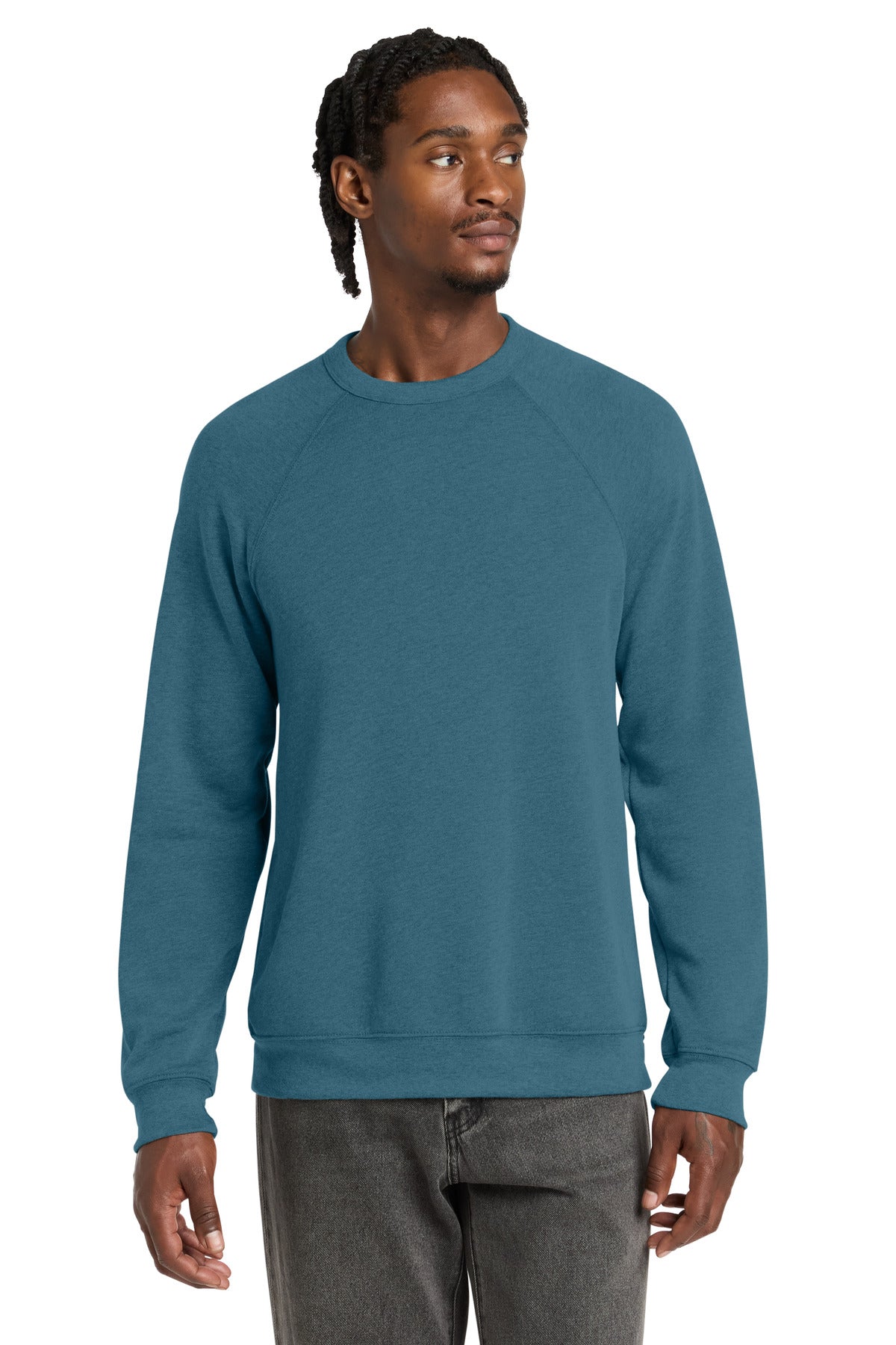 Custom logo BELLA+CANVAS ® Unisex Sponge Fleece Raglan Sweatshirt. BC3901 in Heather Deep Teal