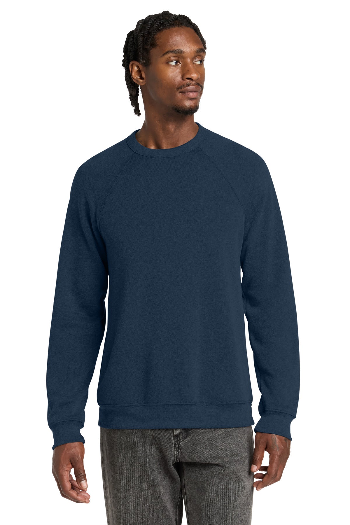 Custom logo BELLA+CANVAS ® Unisex Sponge Fleece Raglan Sweatshirt. BC3901 in Heather Navy