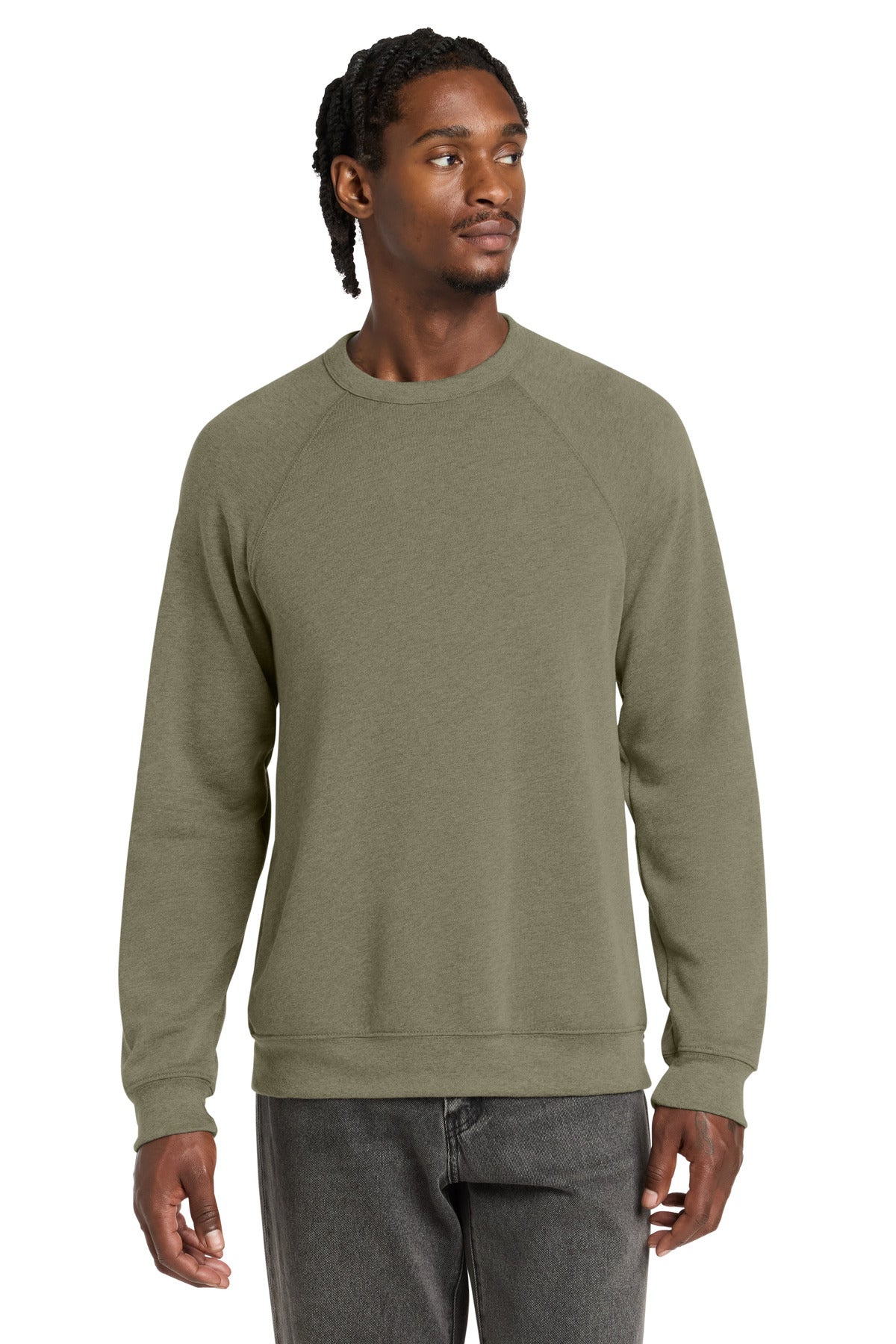 Custom logo BELLA+CANVAS ® Unisex Sponge Fleece Raglan Sweatshirt. BC3901 in Heather Olive