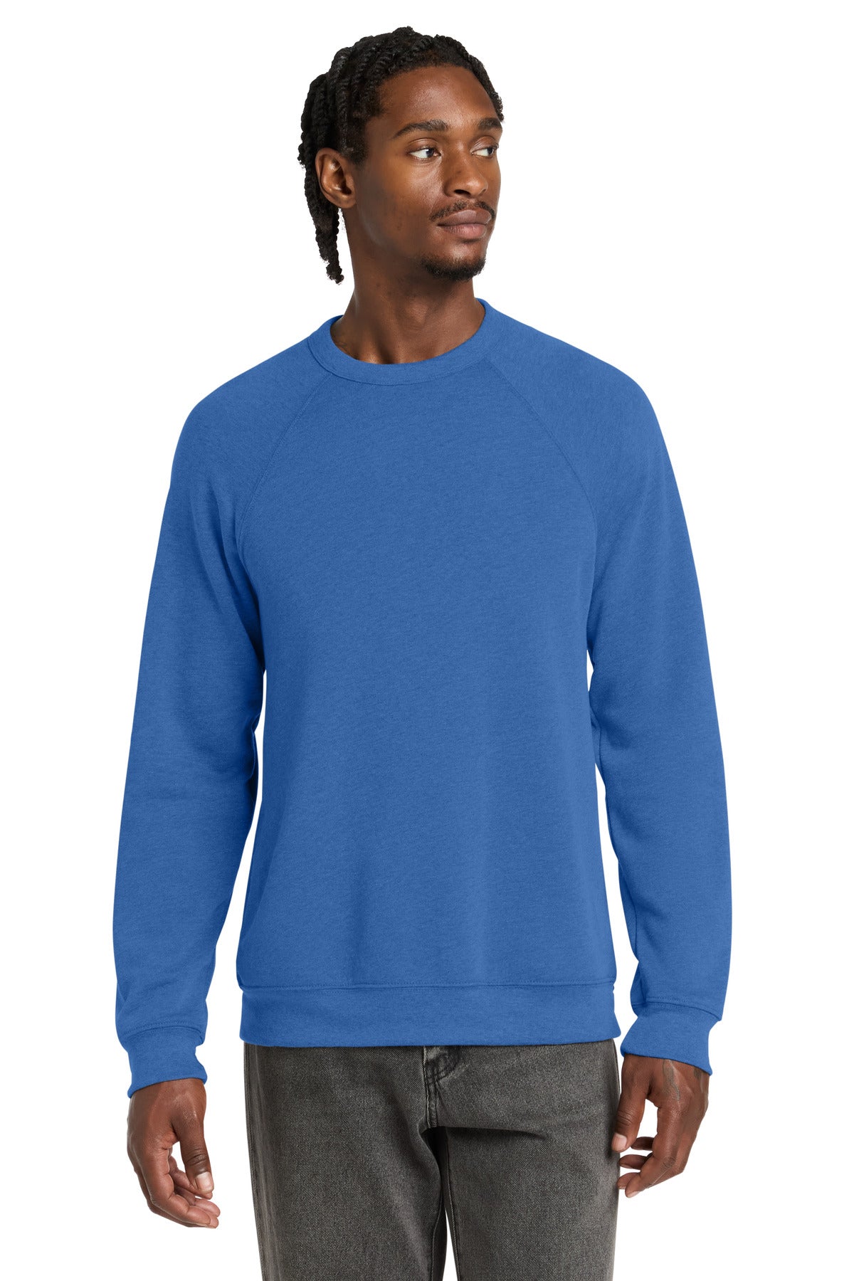 Custom logo BELLA+CANVAS ® Unisex Sponge Fleece Raglan Sweatshirt. BC3901 in Heather True Royal
