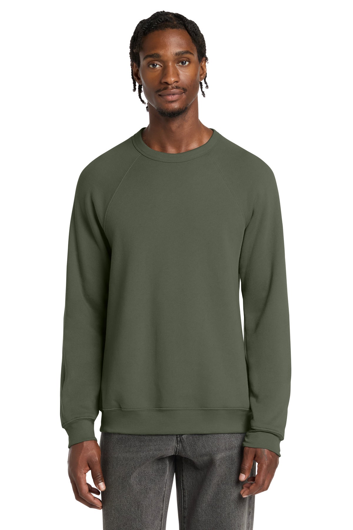 Custom logo BELLA+CANVAS ® Unisex Sponge Fleece Raglan Sweatshirt. BC3901 in Military Green
