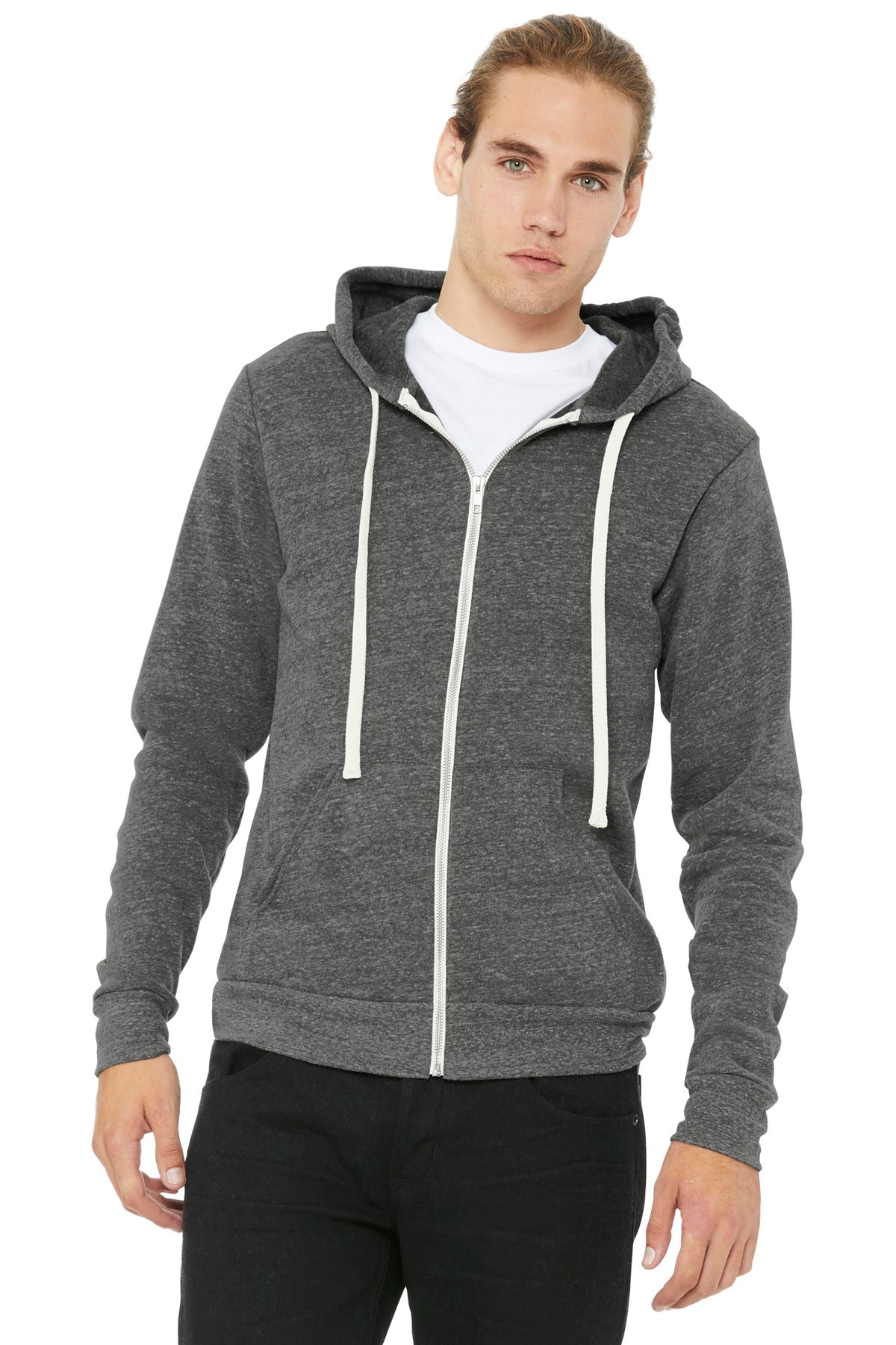 Custom logo BELLA+CANVAS ® Unisex Triblend Sponge Fleece Full-Zip Hoodie. BC3909 in Grey Triblend