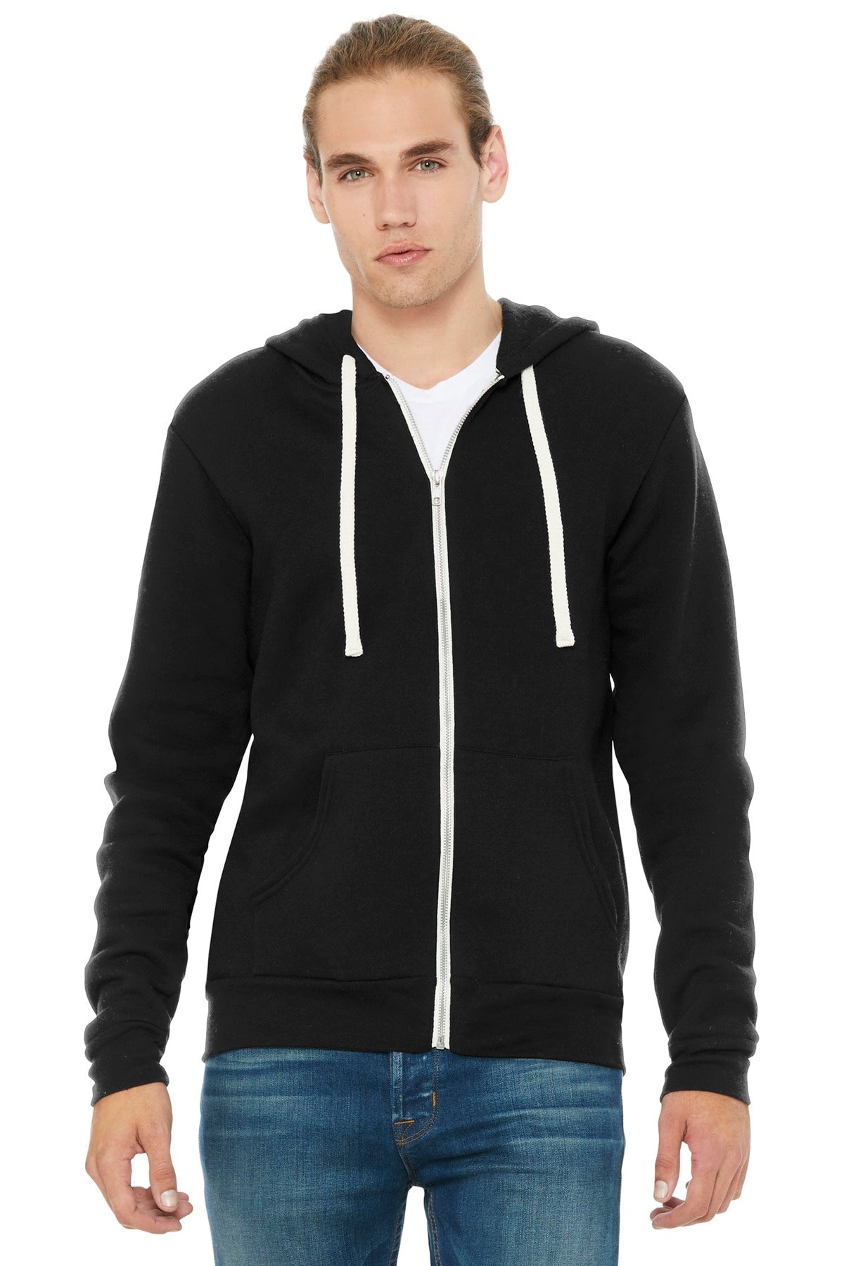 Custom logo BELLA+CANVAS ® Unisex Triblend Sponge Fleece Full-Zip Hoodie. BC3909 in Solid Black Triblend