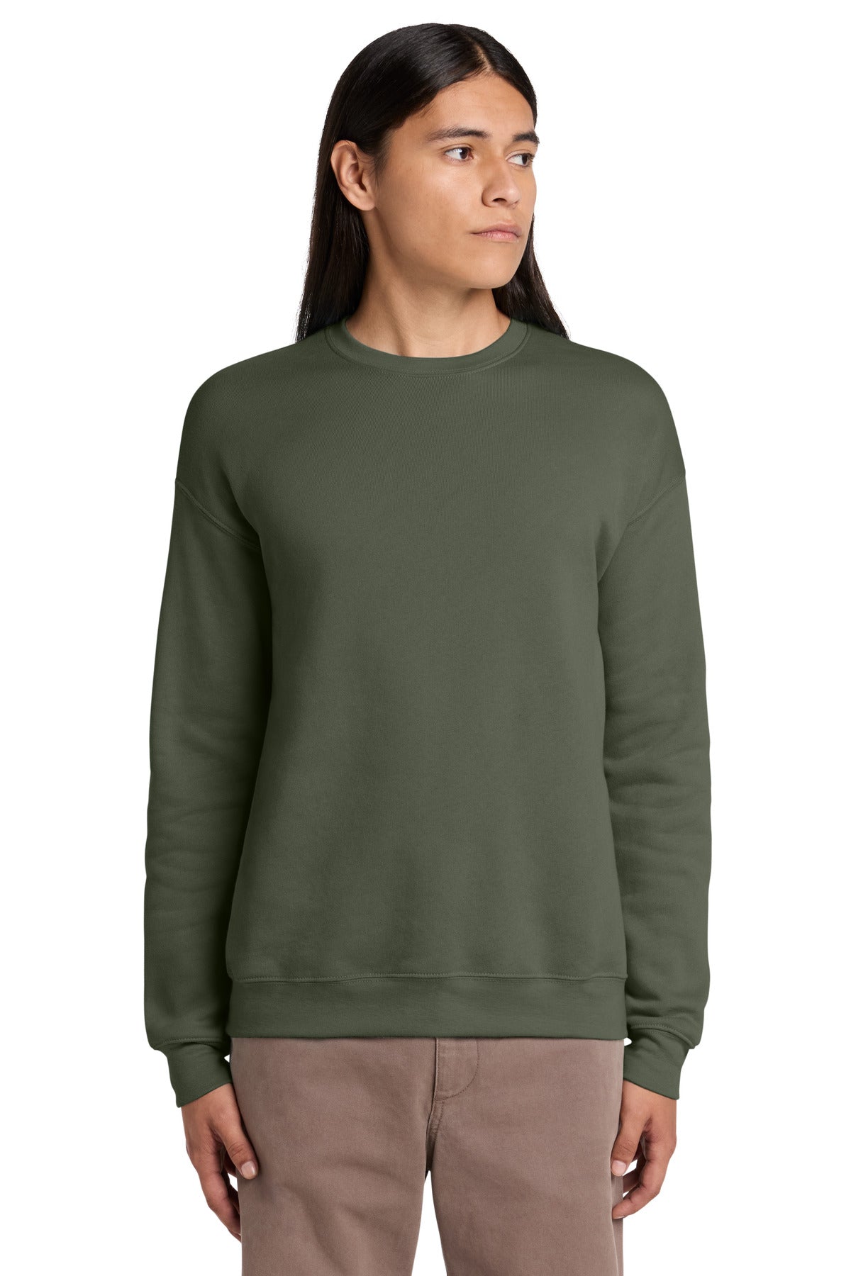 Custom logo BELLA+CANVAS ® Unisex Sponge Fleece Drop Shoulder Sweatshirt. BC3945 in Military Green