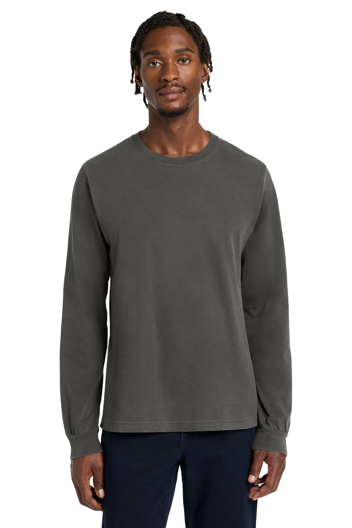 Custom logo BELLA+CANVAS® Unisex Heavyweight Garment-Dyed Long Sleeve Tee BC4851GD in Washed Charcoal
