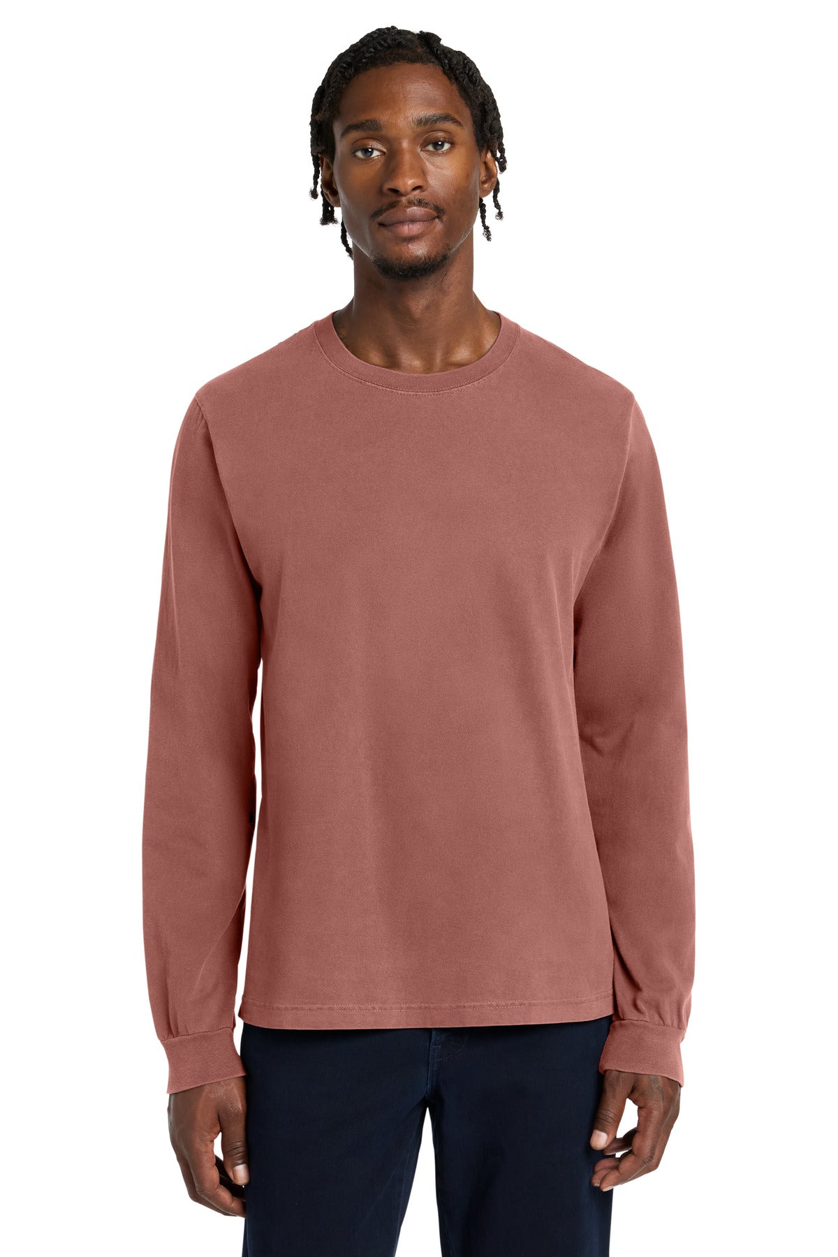 Custom logo BELLA+CANVAS® Unisex Heavyweight Garment-Dyed Long Sleeve Tee BC4851GD in Washed Chestnut