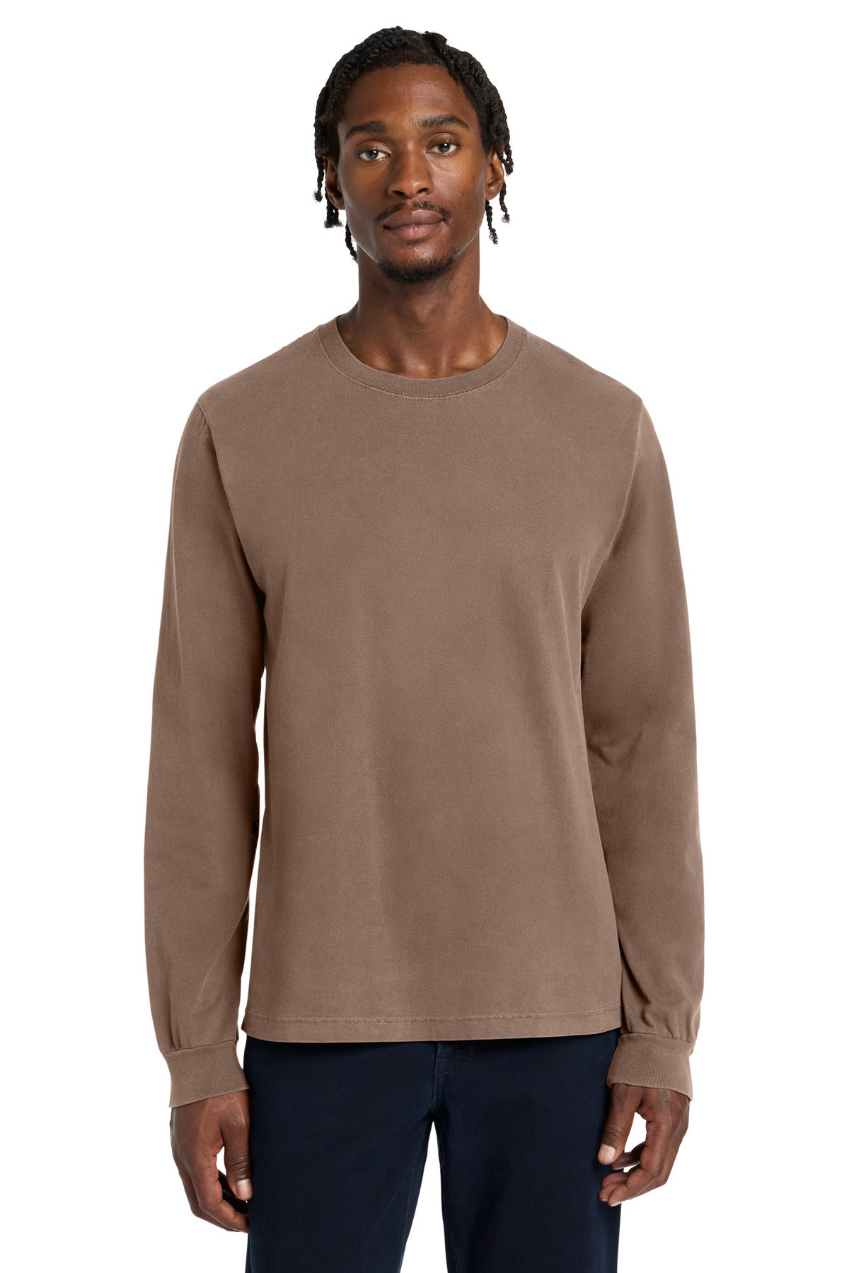 Custom logo BELLA+CANVAS® Unisex Heavyweight Garment-Dyed Long Sleeve Tee BC4851GD in Washed Cocoa