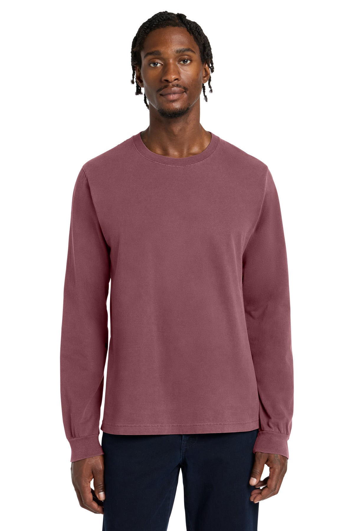 Custom logo BELLA+CANVAS® Unisex Heavyweight Garment-Dyed Long Sleeve Tee BC4851GD in Washed Maroon