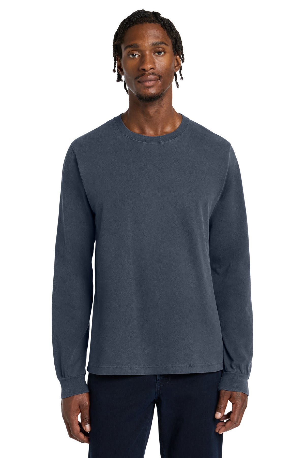 Custom logo BELLA+CANVAS® Unisex Heavyweight Garment-Dyed Long Sleeve Tee BC4851GD in Washed Navy