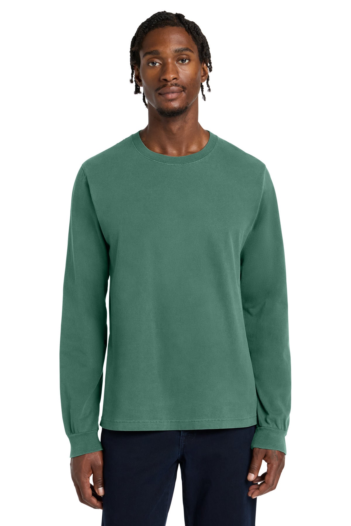 Custom logo BELLA+CANVAS® Unisex Heavyweight Garment-Dyed Long Sleeve Tee BC4851GD in Washed Pine