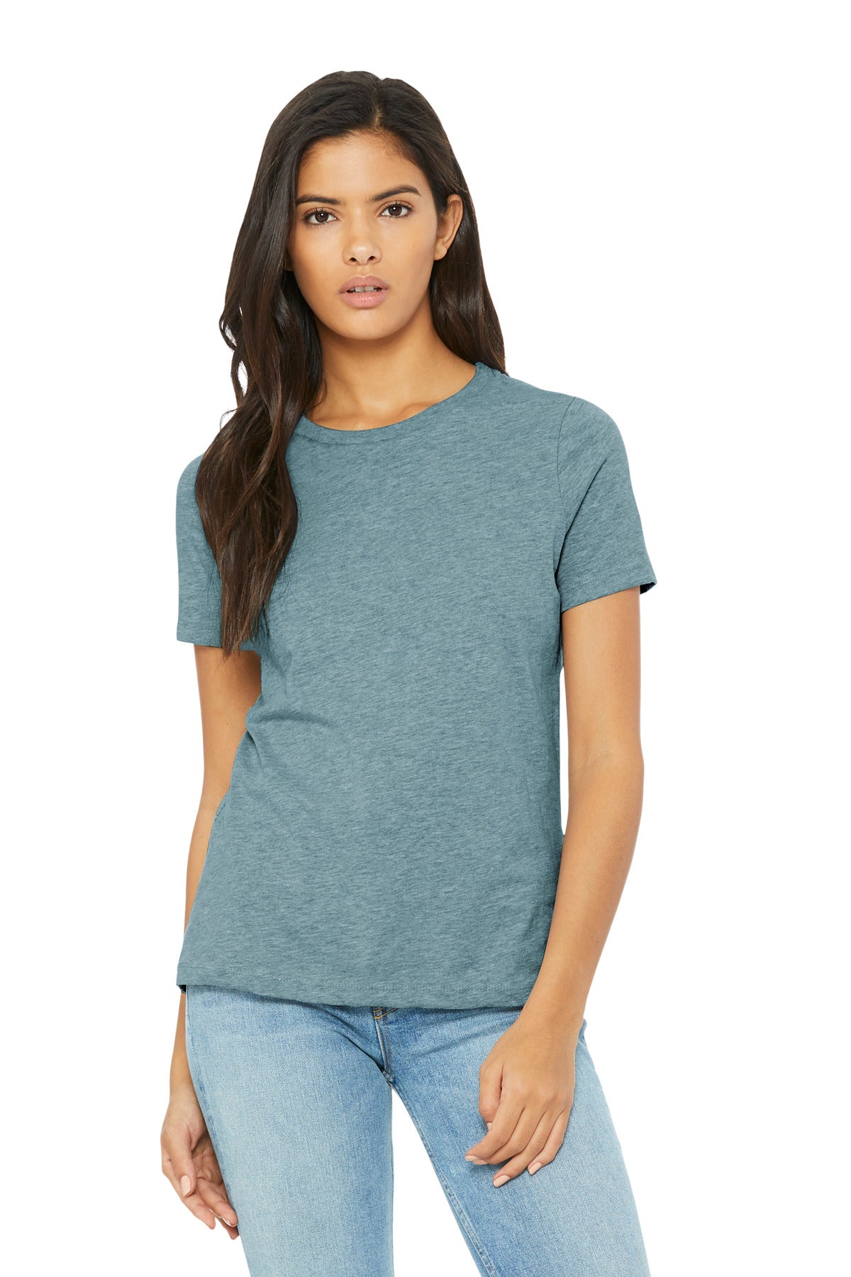 Custom logo BELLA+CANVAS® Women's Relaxed CVC Tee BC6400CVC in Heather Blue Lagoon