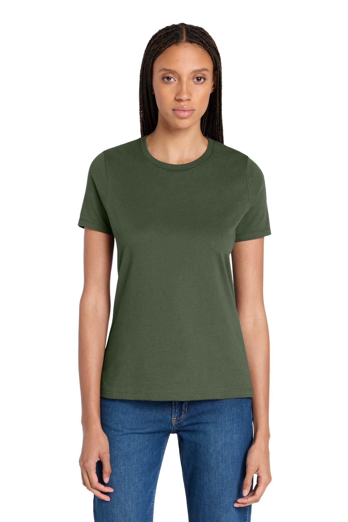 Custom logo BELLA+CANVAS ® Women's Relaxed Jersey Short Sleeve Tee. BC6400 in Military Green