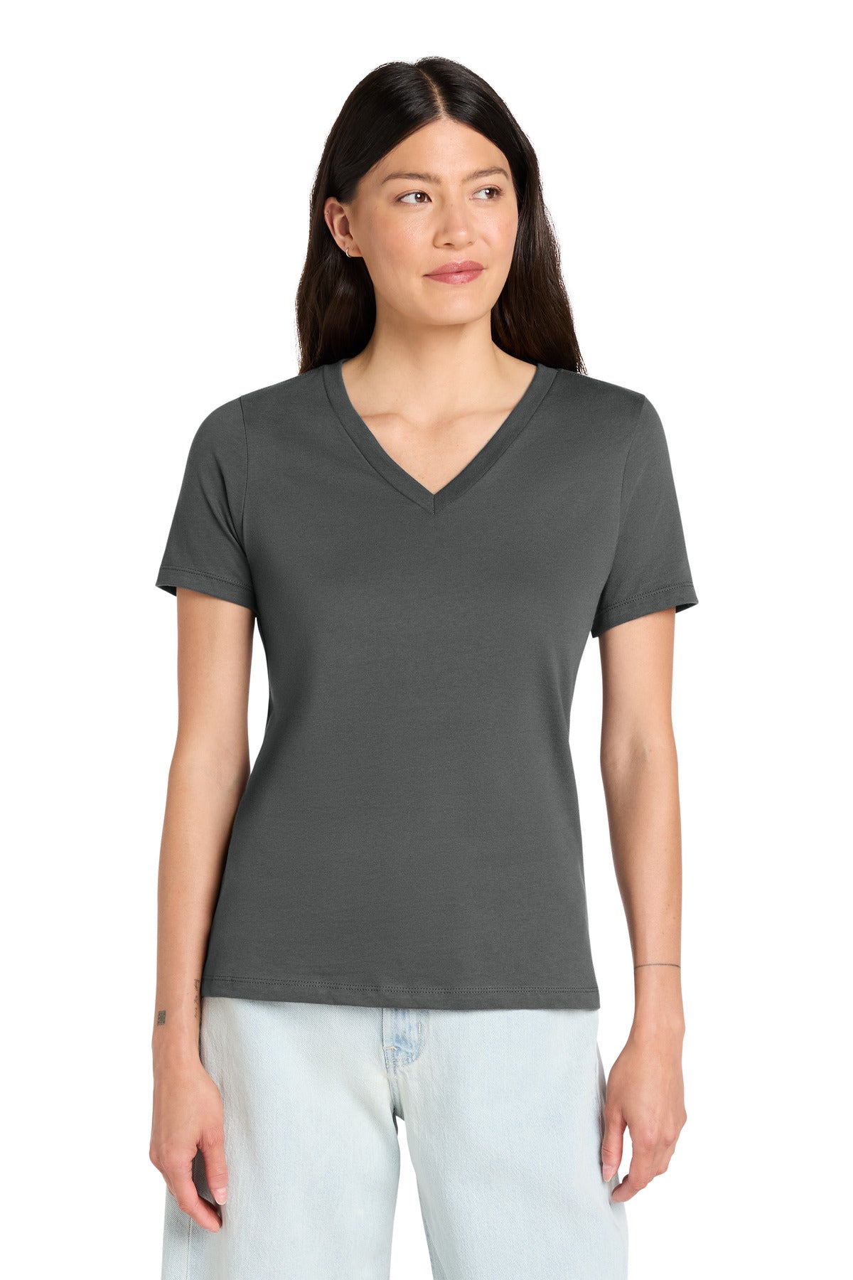 Custom logo BELLA+CANVAS ® Women's Relaxed Jersey Short Sleeve V-Neck Tee. BC6405 in Asphalt