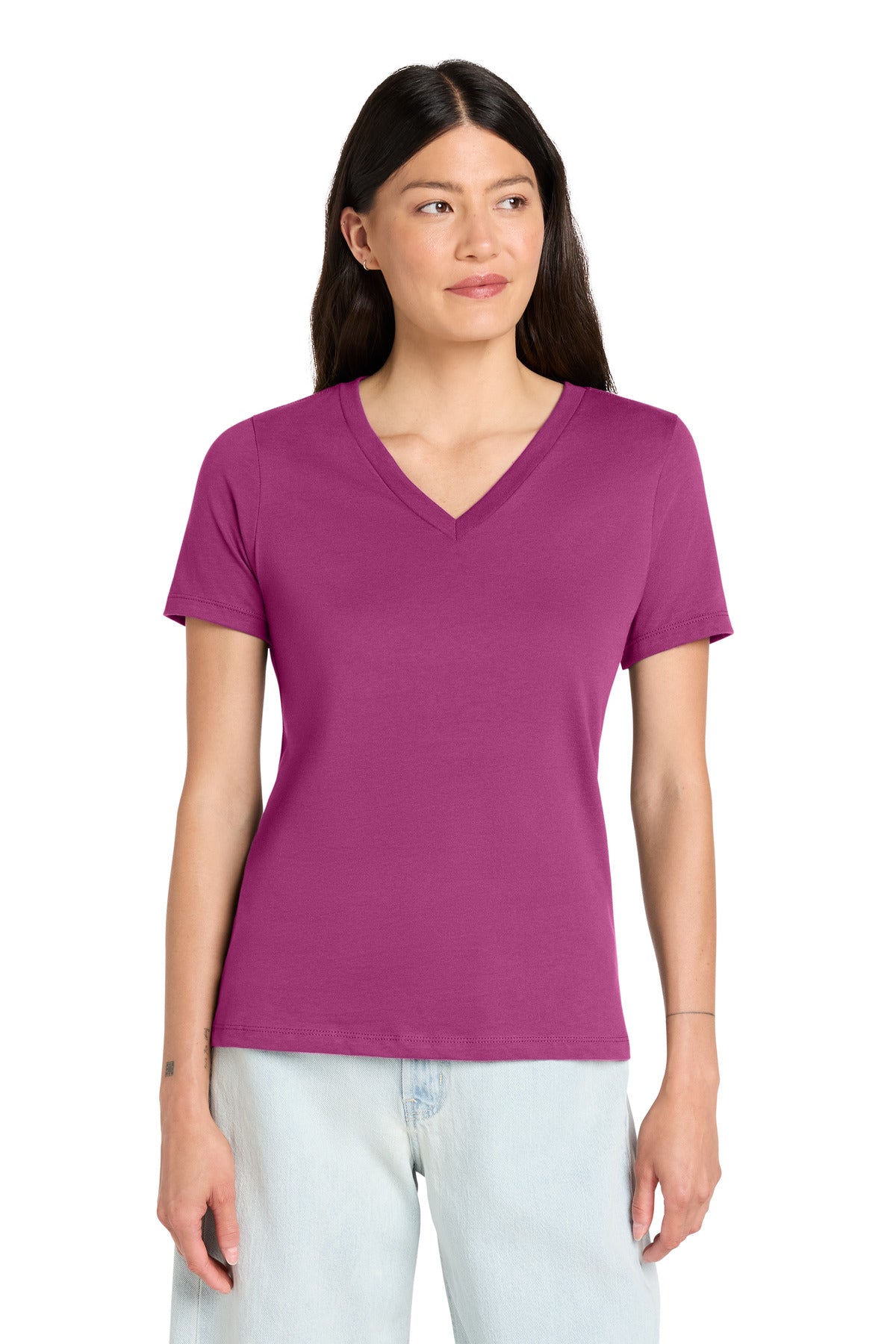 Custom logo BELLA+CANVAS ® Women's Relaxed Jersey Short Sleeve V-Neck Tee. BC6405 in Berry