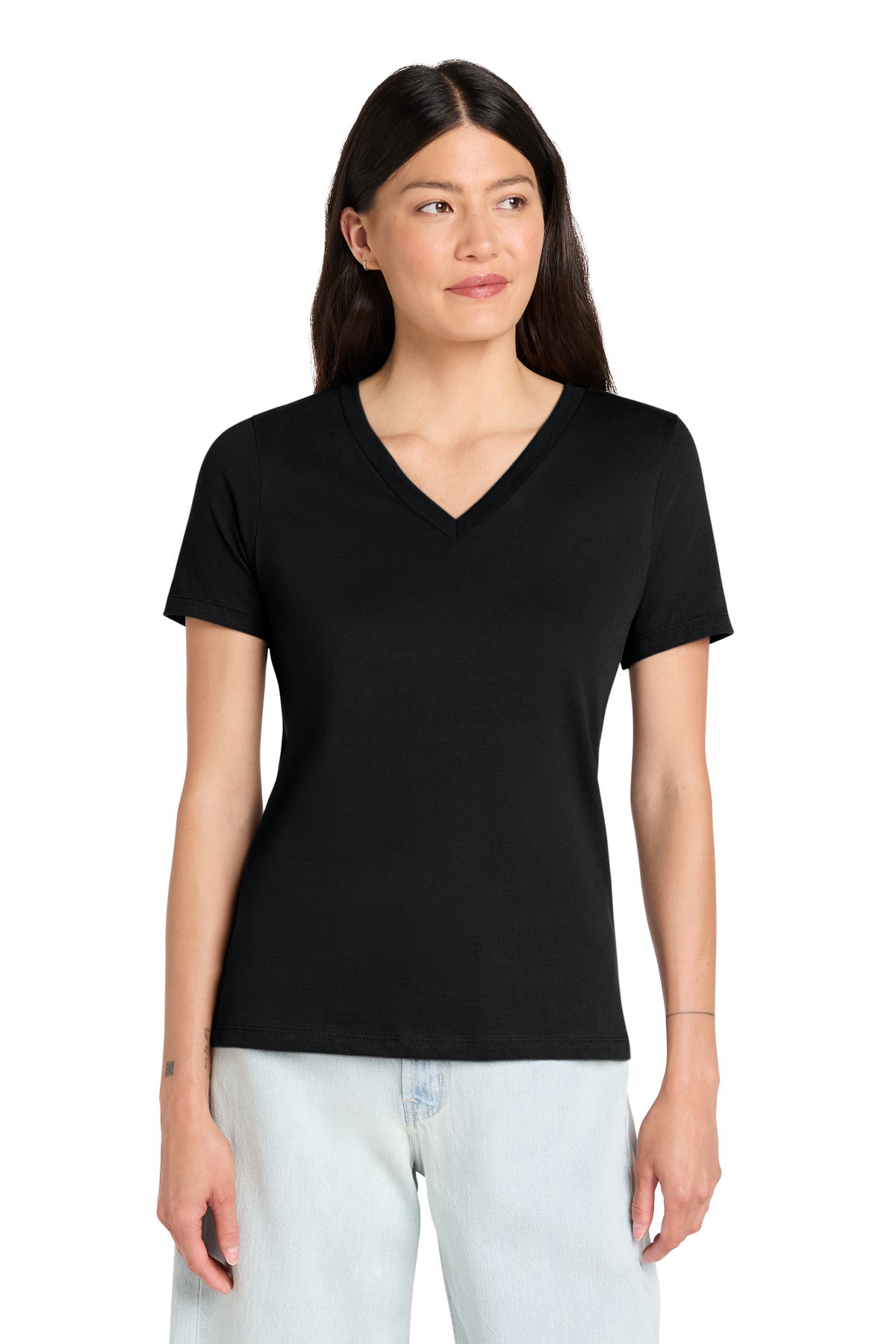 Custom logo BELLA+CANVAS ® Women's Relaxed Jersey Short Sleeve V-Neck Tee. BC6405 in Black