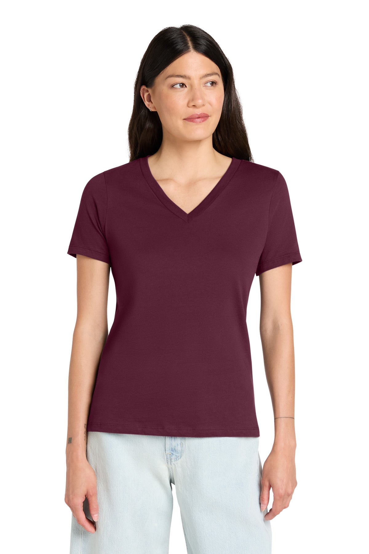 Custom logo BELLA+CANVAS ® Women's Relaxed Jersey Short Sleeve V-Neck Tee. BC6405 in Maroon