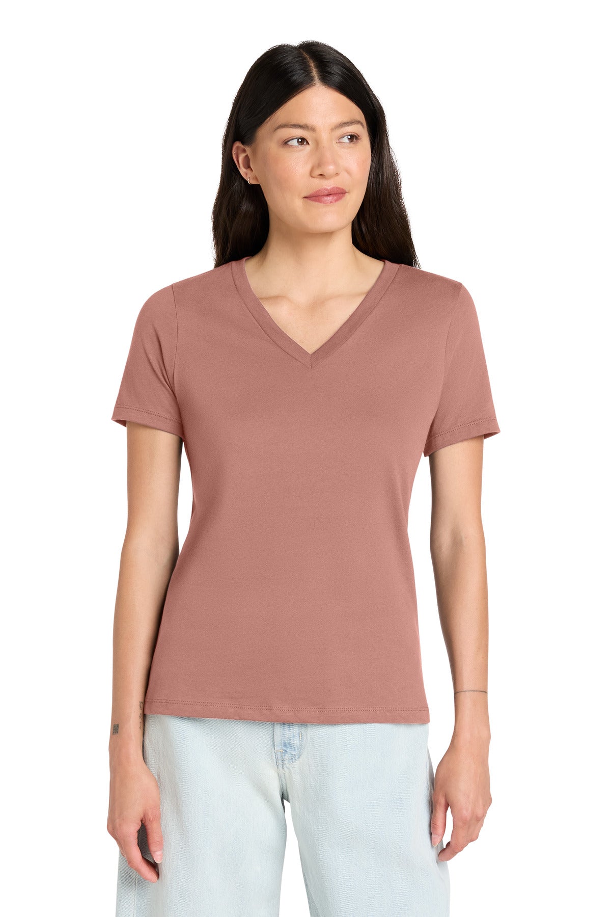 Custom logo BELLA+CANVAS ® Women's Relaxed Jersey Short Sleeve V-Neck Tee. BC6405 in Mauve