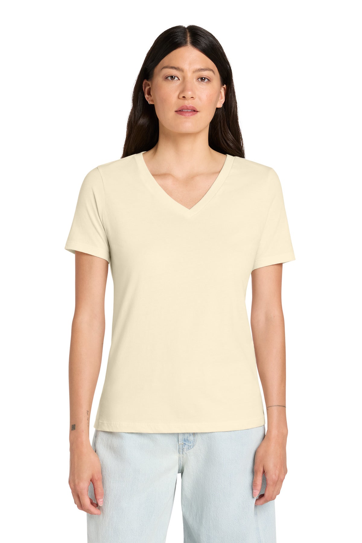 Custom logo BELLA+CANVAS ® Women's Relaxed Jersey Short Sleeve V-Neck Tee. BC6405 in Natural