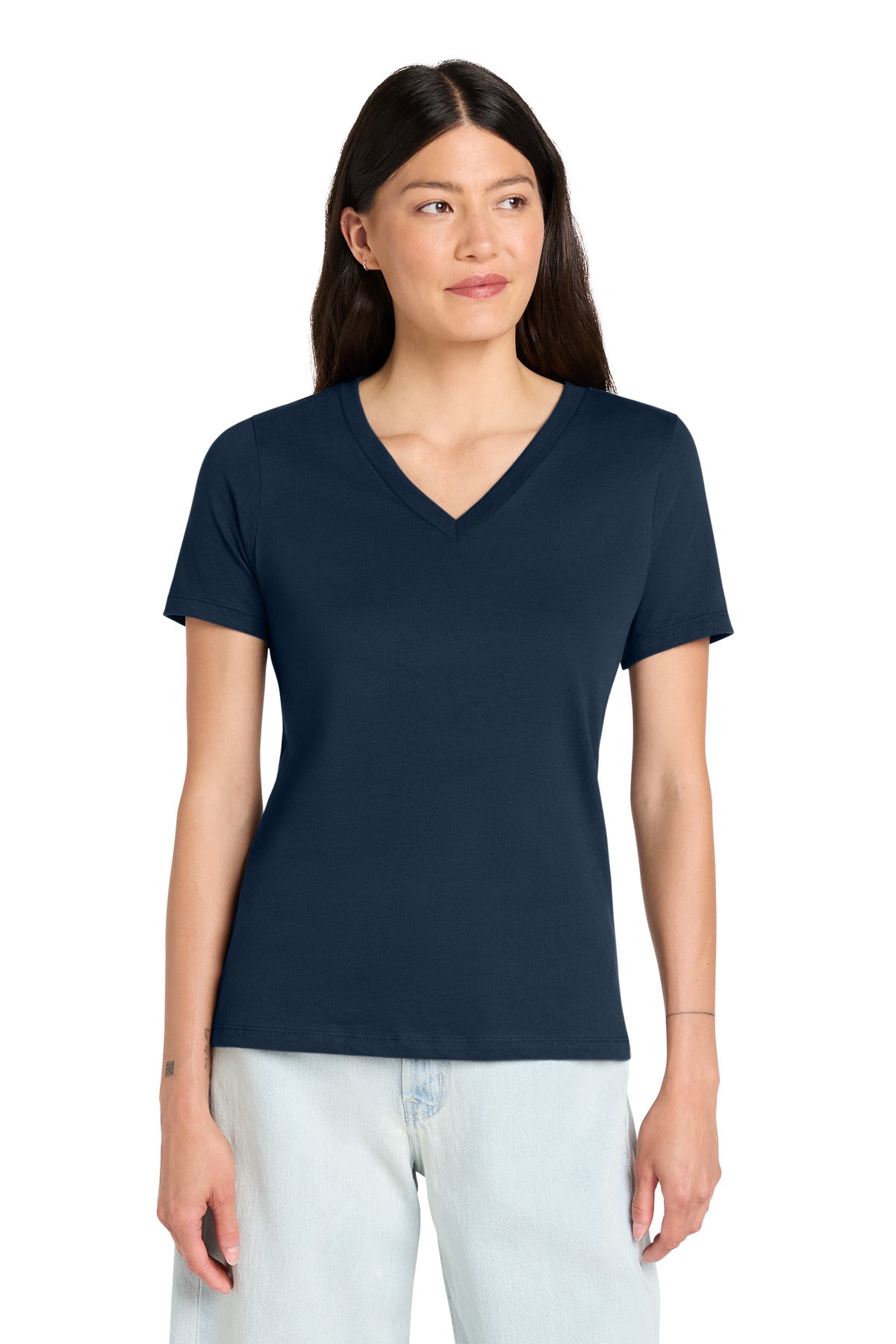 Custom logo BELLA+CANVAS ® Women's Relaxed Jersey Short Sleeve V-Neck Tee. BC6405 in Navy