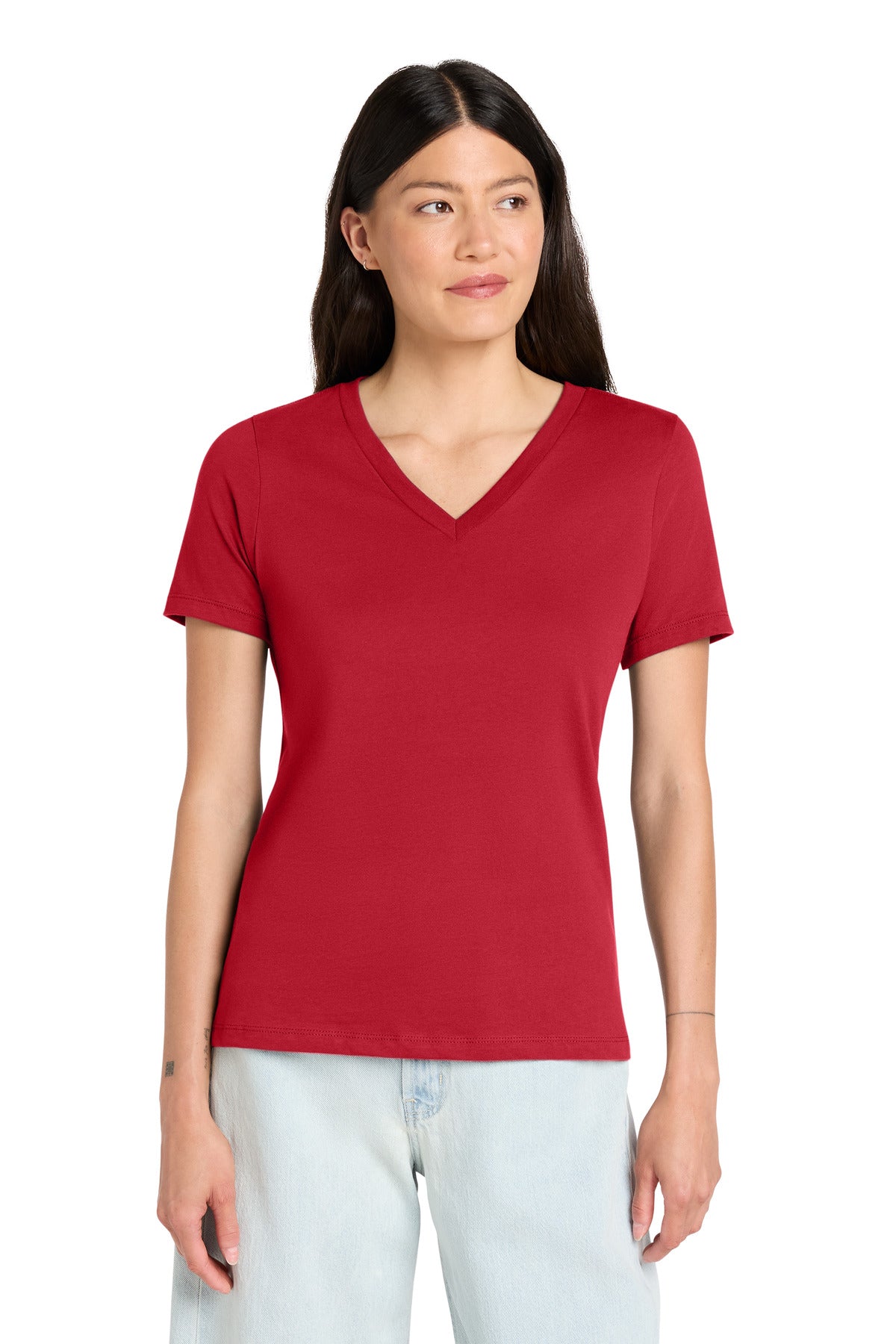 Custom logo BELLA+CANVAS ® Women's Relaxed Jersey Short Sleeve V-Neck Tee. BC6405 in Red